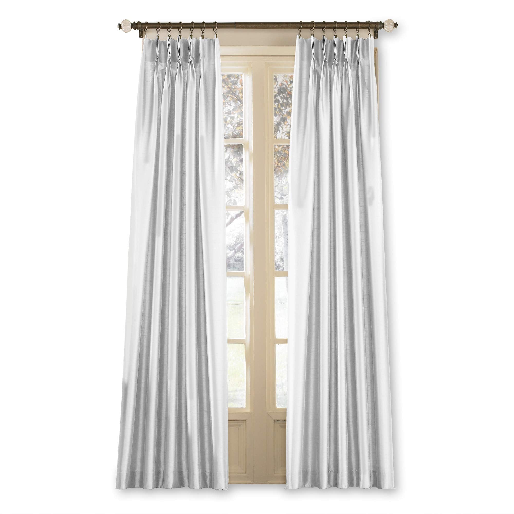 Marquee Faux Silk Pinch Pleat/Back Tab Lined Curtain, 1 Panel, 84-inch, White