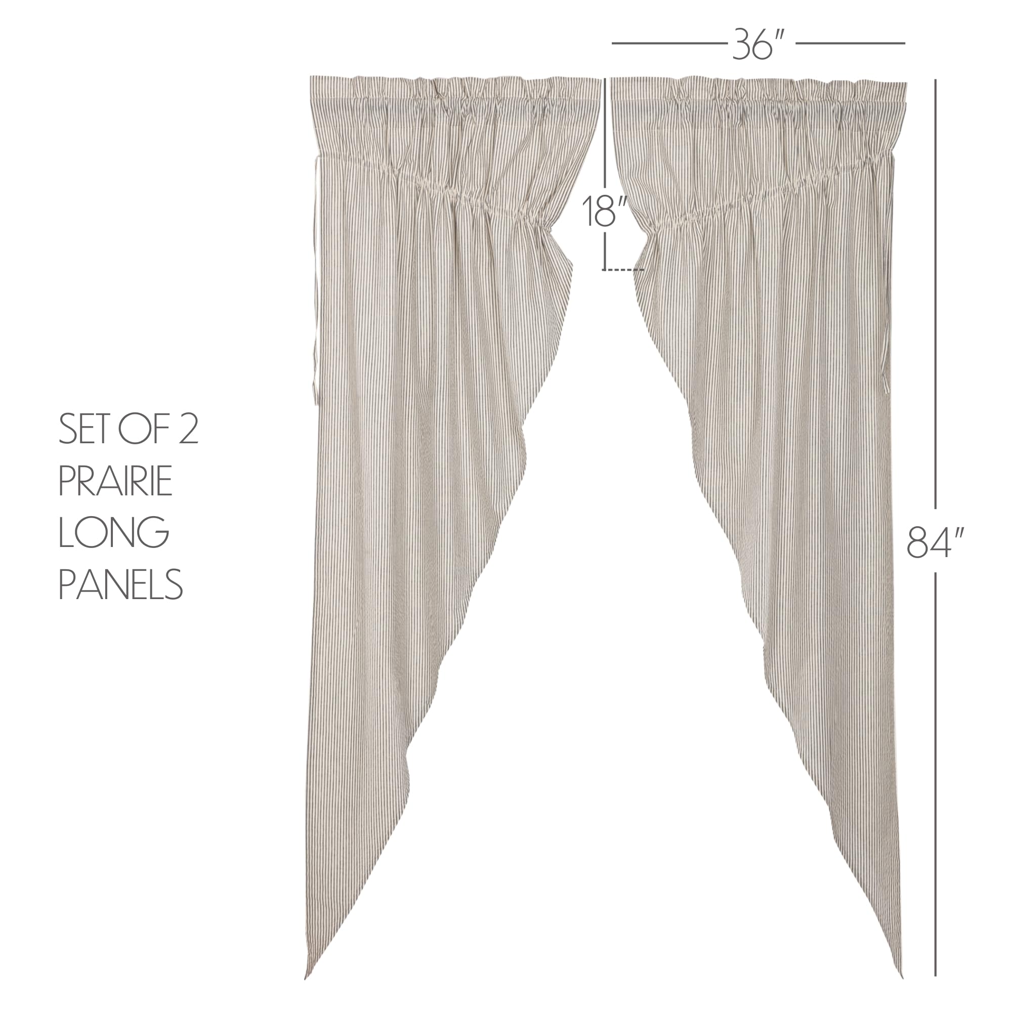 VHC Brands Hatteras Seersucker Ticking Striped Cotton Americana Curtains Rod Pocket Drawstring Ties Prairie Panel Pair, 84x36x18, Denim Blue