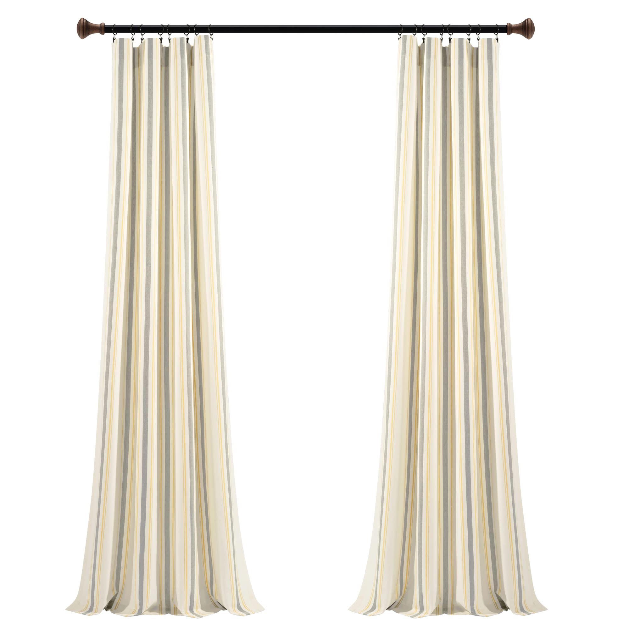 Lush Decor Farmhouse Stripe Yarn Dyed Eco-Friendly Recycled Cotton Window Curtain Panel Pair, 42" W x 95" L, Yellow & Gray - Classic Modern Rustic Charm - Eco Friendly Cotton Fabric