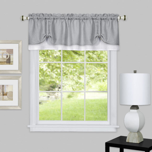 Soft Window Darcy Curtain Valance, Grey & White - 58 Inch Width, 14 Inch Length, 1.5 Inch Rod Pocket - Light Filtering Valance s for Kitchen and Bathroom by Achim Home Decor