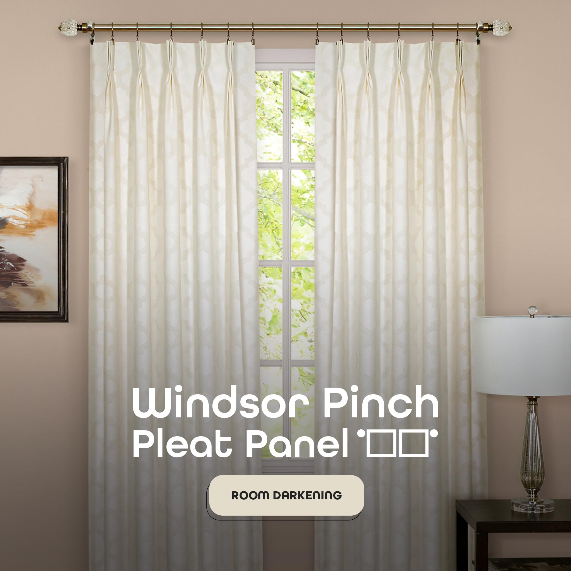 ACHIM Windsor Room Darkening Pinch Pleat Panel Window Curtains - 34 x 84 Inch (Ivory) - Polyester Soft Window Panel Blackout Drapes - Pleated Window Shades for Bedroom & Living Room Home Decor