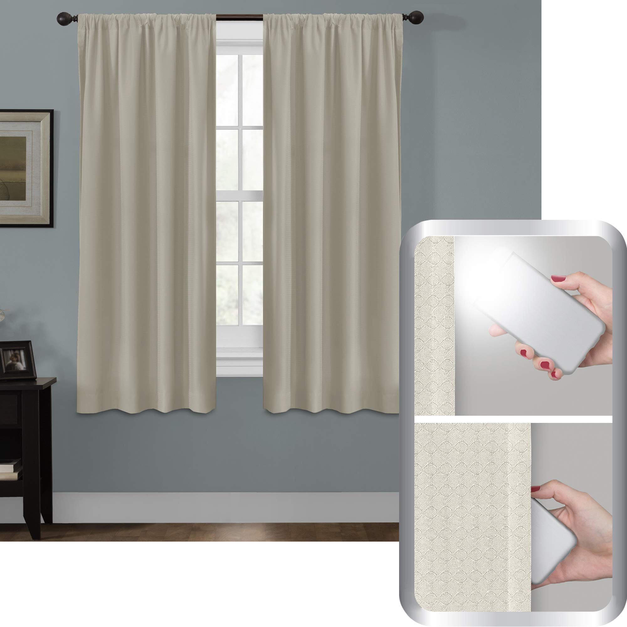 Maytex Smart Curtains Julius 100 Percent Blackout Window Panel, 50 inches x 63 inches, Linen
