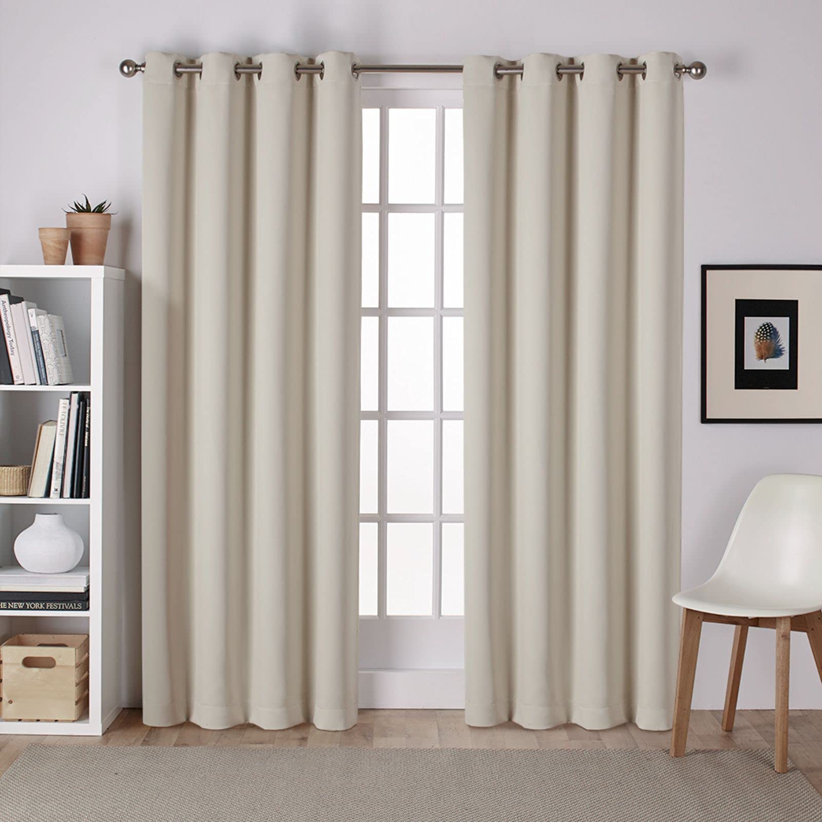 EXCLUSIVE HOME Sateen Twill Woven Room Darkening Blackout Grommet Top Curtain Panel Pair, 52"x108", Linen