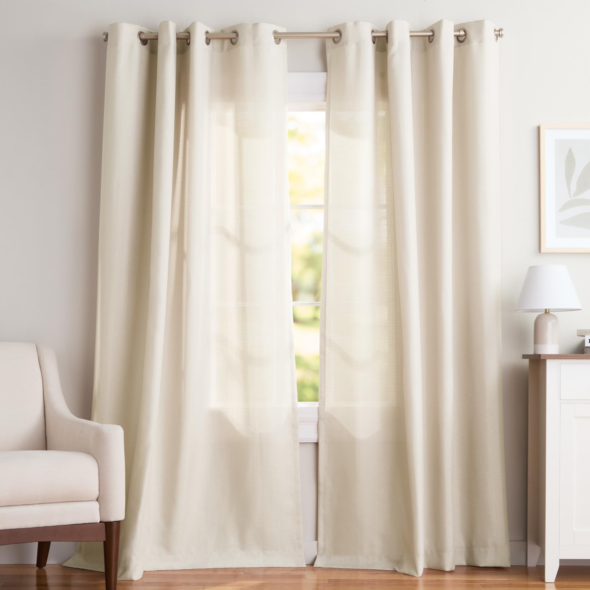 Exclusive Home Loha Linen Grommet Top Curtain Panel Pair, 54"x96", Ivory