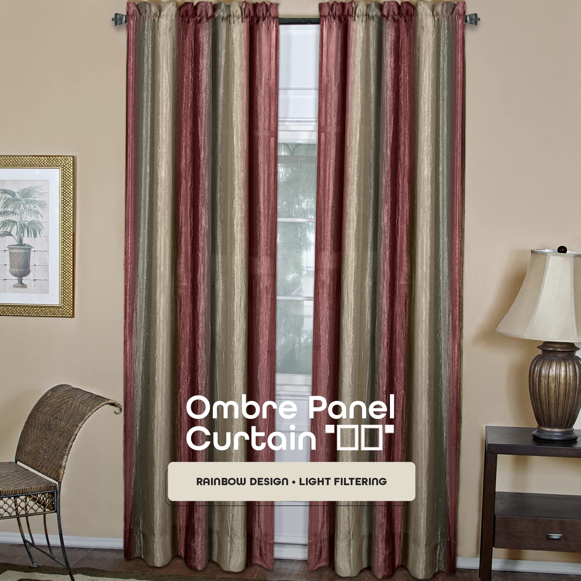 ACHIM Ombre Panel Light Filtering Semi-Sheer Window Curtain - 63 Inch Length, 50 Inch Width - Burgundy- Light Filtering Soft Polyester Drapes for Bedroom Living & Dining Room Home Decor