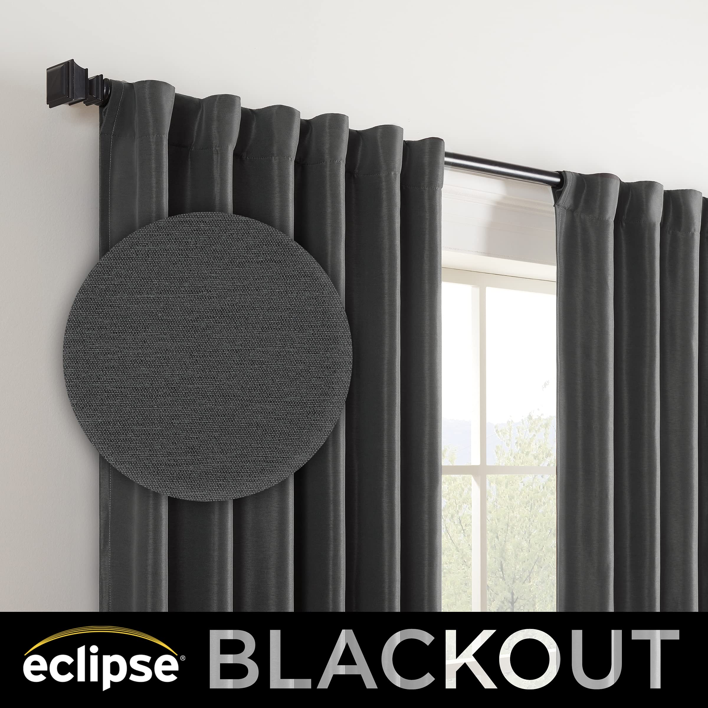 ECLIPSE Fresno Modern Blackout Thermal Rod Pocket Window Curtain for Bedroom (1 Panel), 52" x 84", Espresso