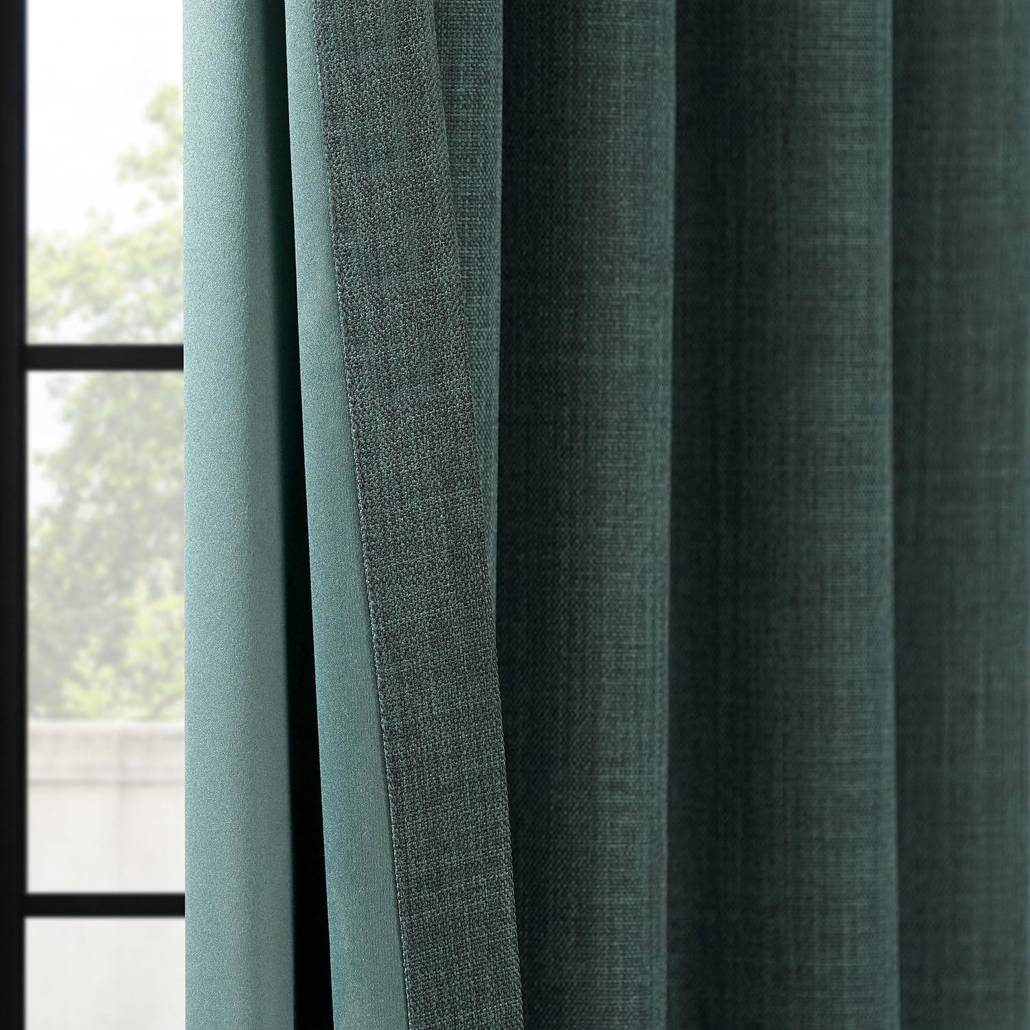 HPD Half Price Drapes - Faux Linen Curtains for Living Room (1 Panel) - 50W X 96L - Textured Room Darkening Curtains for Bedroom 96 Inches Long - Drapes for Home Decor, Focal Green