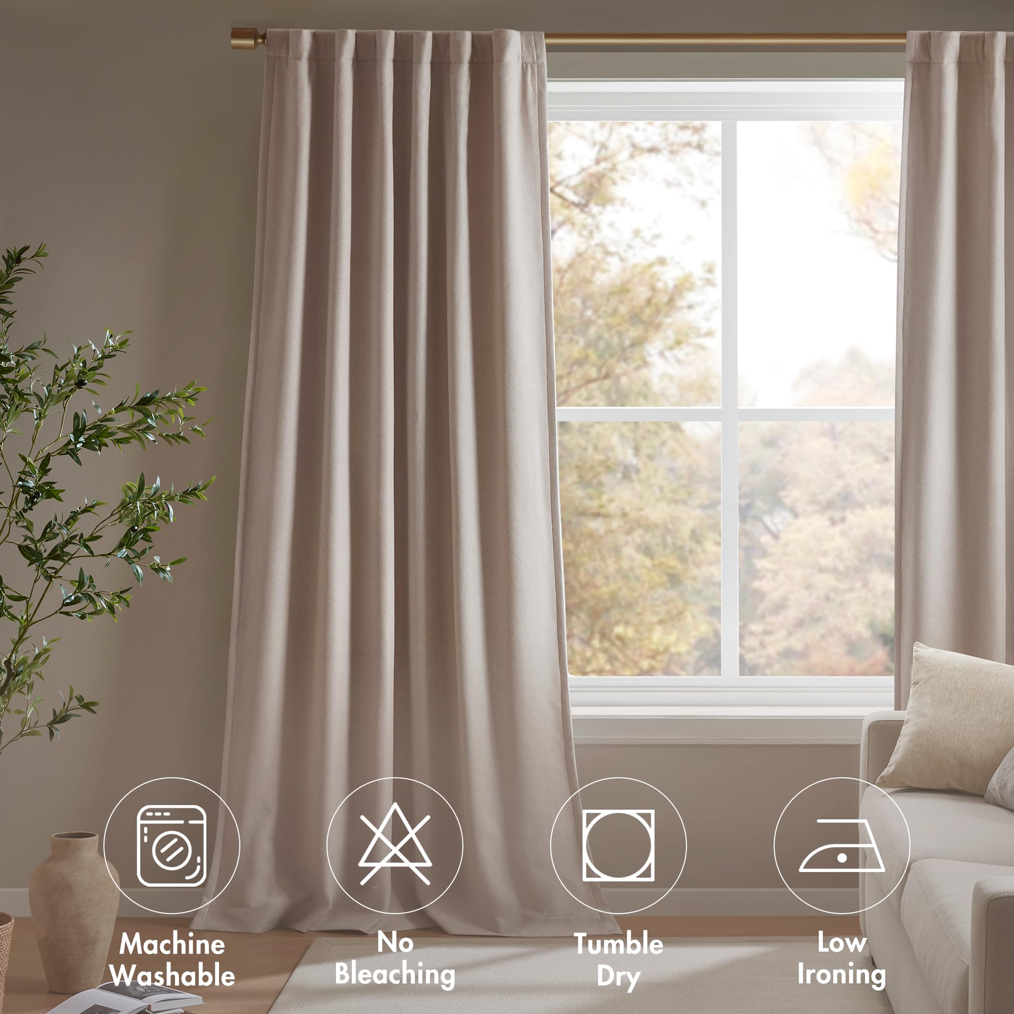 Madison Park Karien 100% Blackout Curtains 52x84 – Linen, 2-Layer Noise Blocking & Energy Smart Thermal Window Panel Pair with Rod Pocket/Back Tab