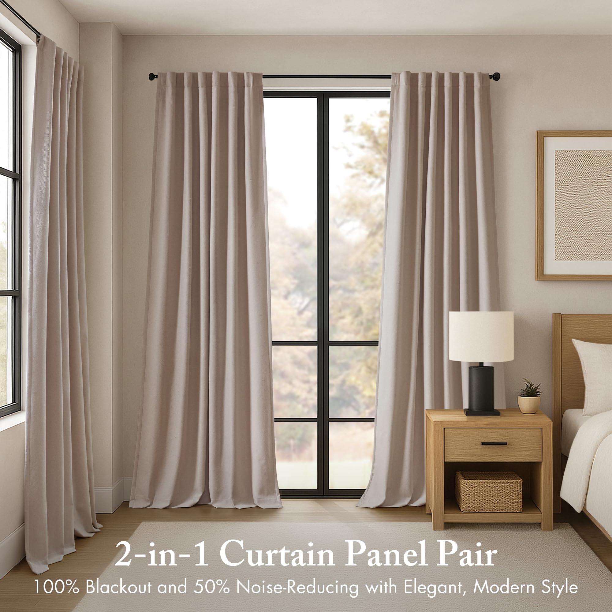 Madison Park Karien 100% Blackout Curtains 52x84 – Linen, 2-Layer Noise Blocking & Energy Smart Thermal Window Panel Pair with Rod Pocket/Back Tab