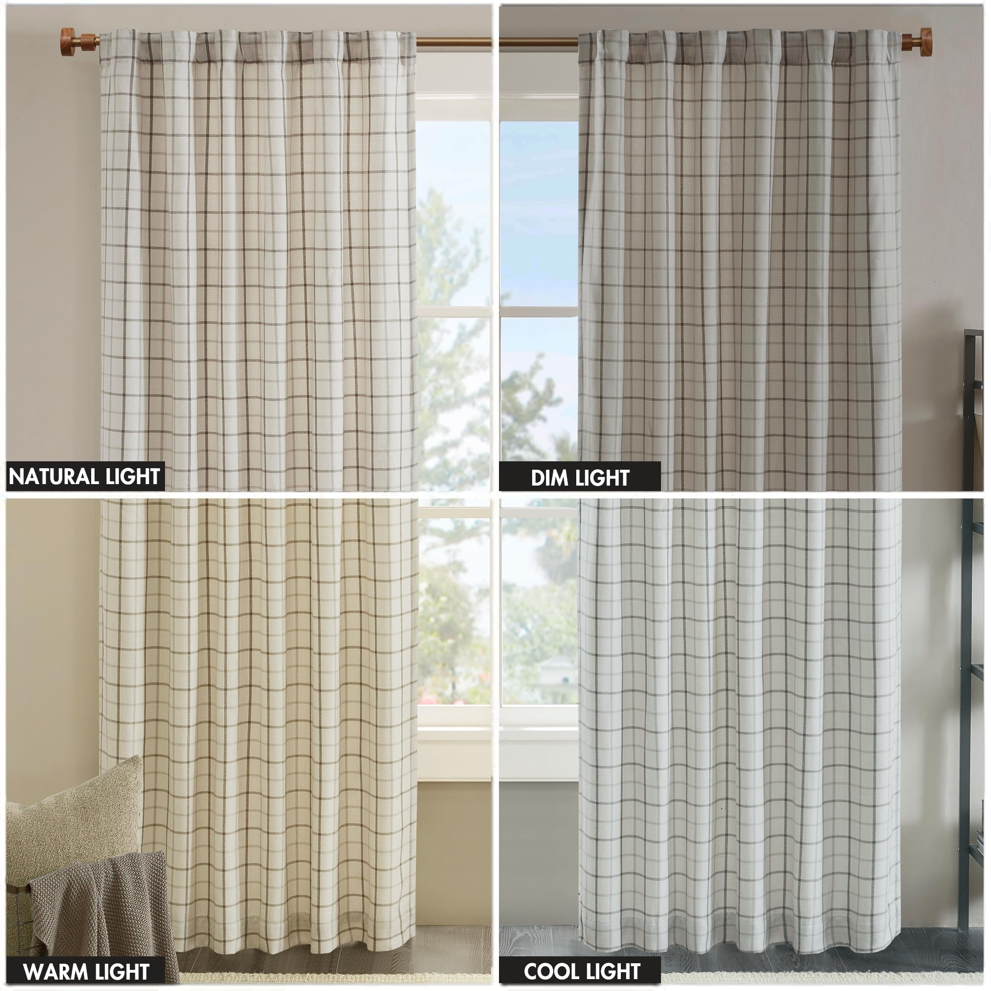 Madison Park Anaheim Cabin Plaid Curtain Window, Thermal Insulated Fleece Lining, Living Room Decor Room Darkening Drape for Bedroom, 1-Single Panel Pack, 50" x 84", Rod Pocket, Natural