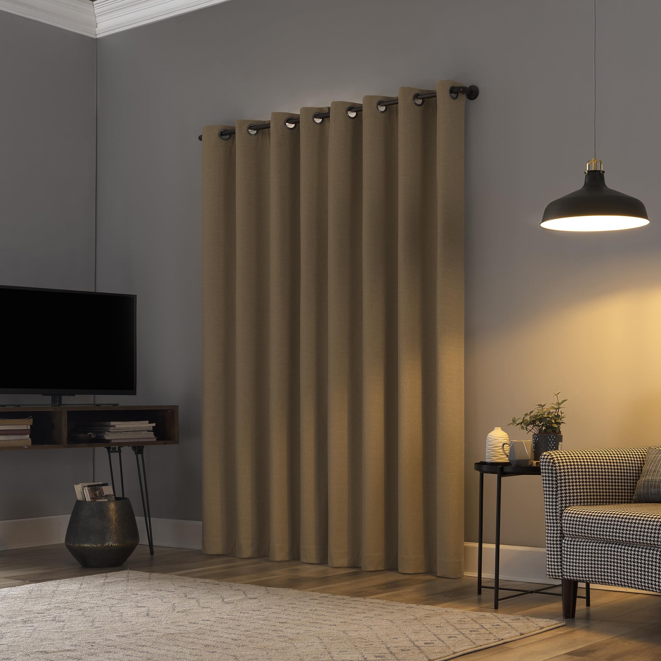 Sun Zero Channing Grid Texture Draft Shield Fleece Insulated Total Blackout Grommet Curtain Panel, 50" x 84", Soft Gold