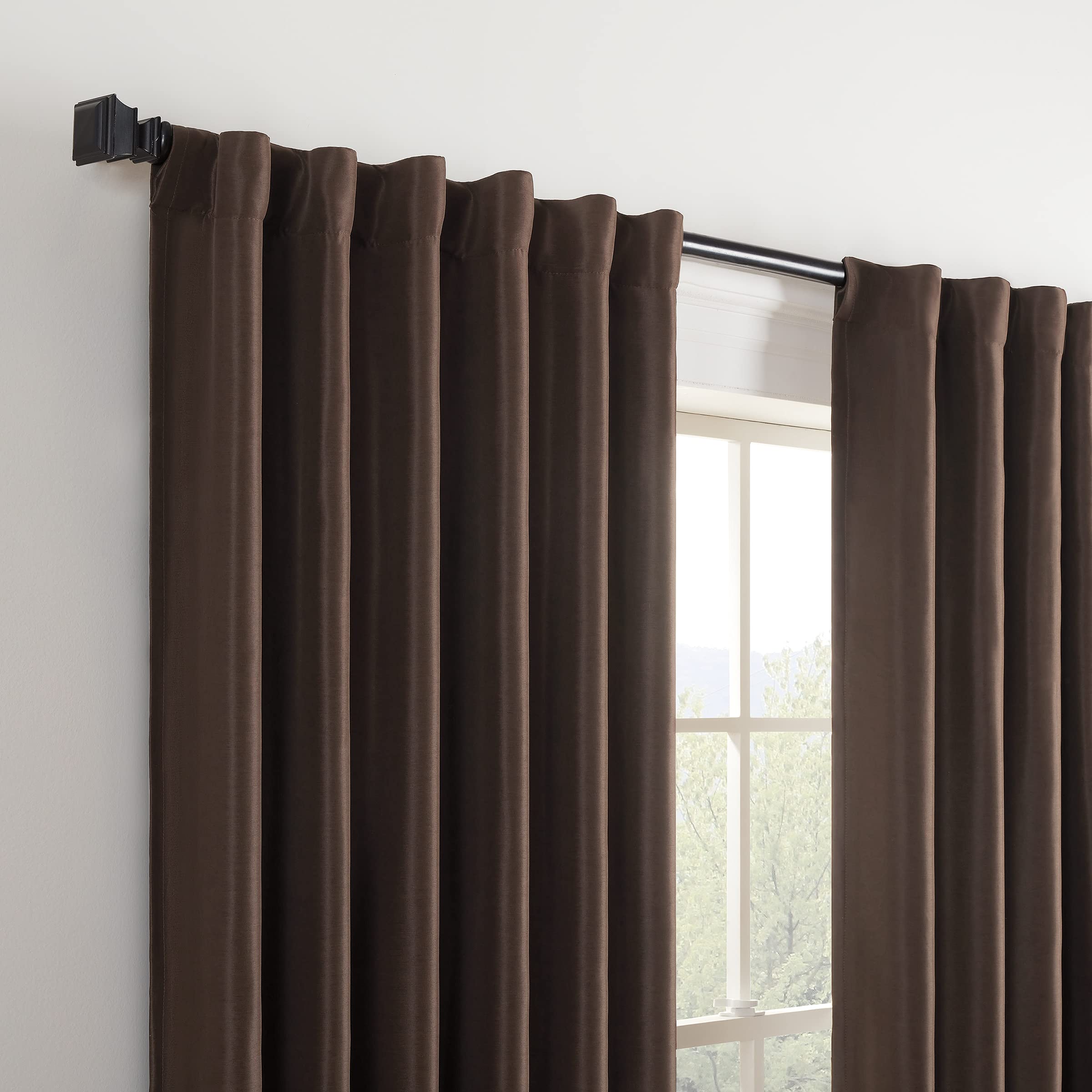 ECLIPSE Fresno Modern Blackout Thermal Rod Pocket Window Curtain for Bedroom (1 Panel), 52" x 84", Espresso