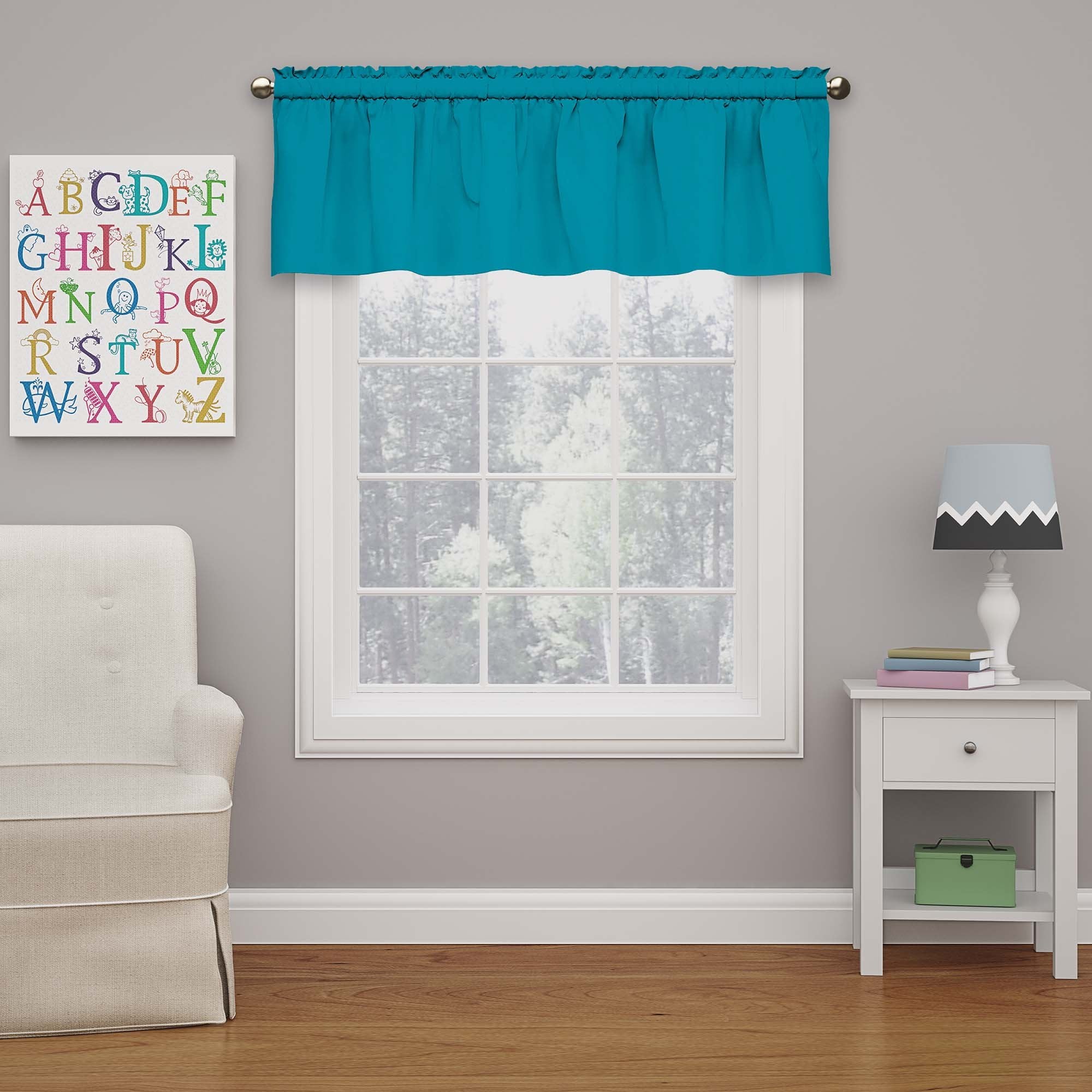 Eclipse Microfiber Valance Curtain For Windows, Solid, Rod Pocket, For Kitchen, Living Room, And Bathroom, Single Panel, 42" x 18", Rich Teal