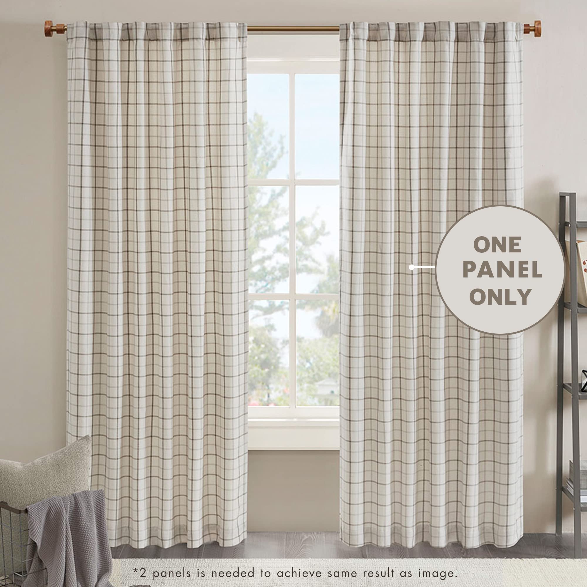 Madison Park Anaheim Cabin Plaid Curtain Window, Thermal Insulated Fleece Lining, Living Room Decor Light Blocking Drape for Bedroom, 1-Single Panel Pack, 50" x 95", Rod Pocket, Natural