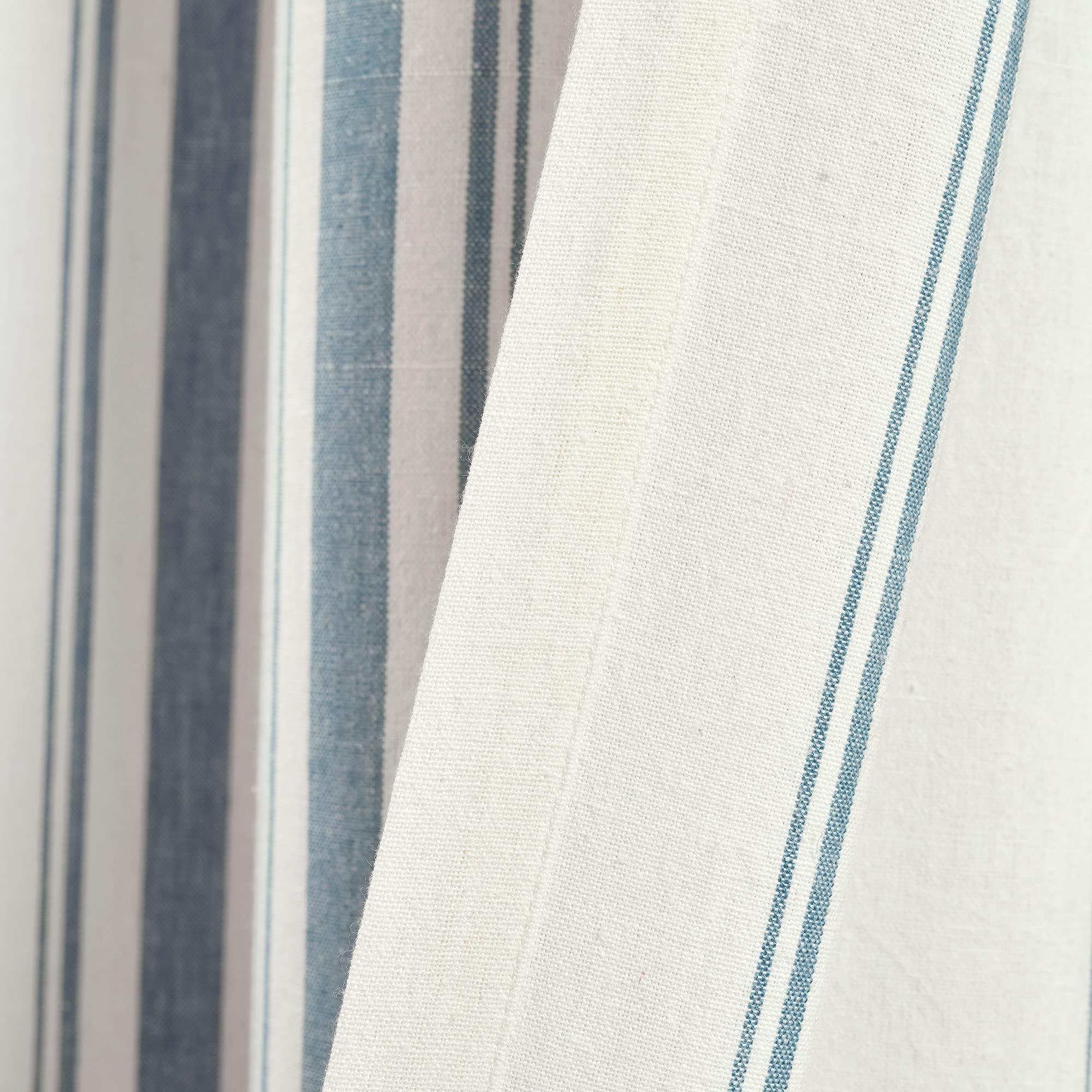 Lush Decor Farmhouse Stripe Yarn Dyed Eco-Friendly Recycled Cotton Window Curtain Panel Pair, 42" W x 95" L, Blue - Classic Modern Rustic Charm - Eco Friendly Cotton Fabric
