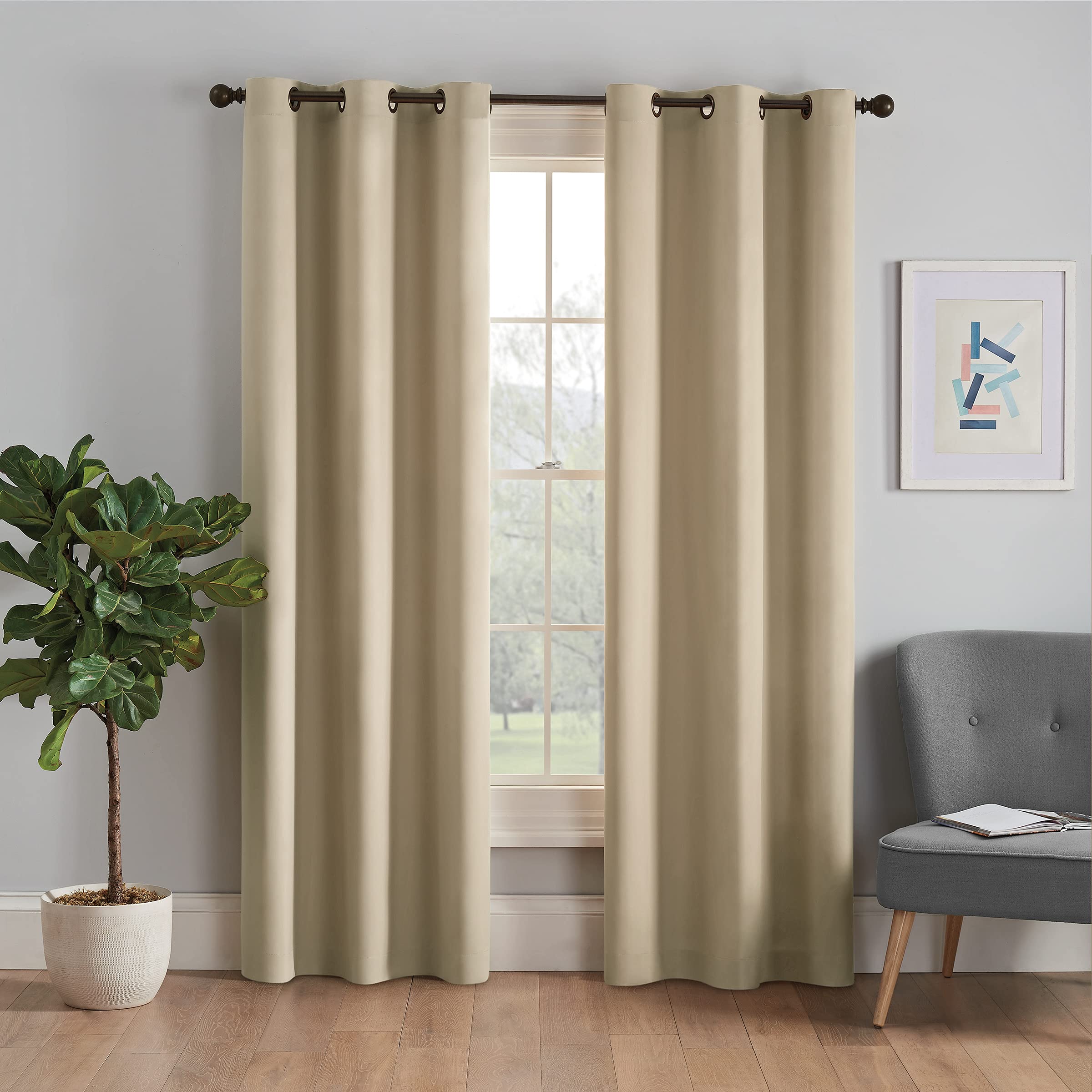 eclipse Microfiber Total Privacy Blackout Thermal Grommet Window Curtain for Bedroom (1 Panel), 42 in x 84 in, Beige