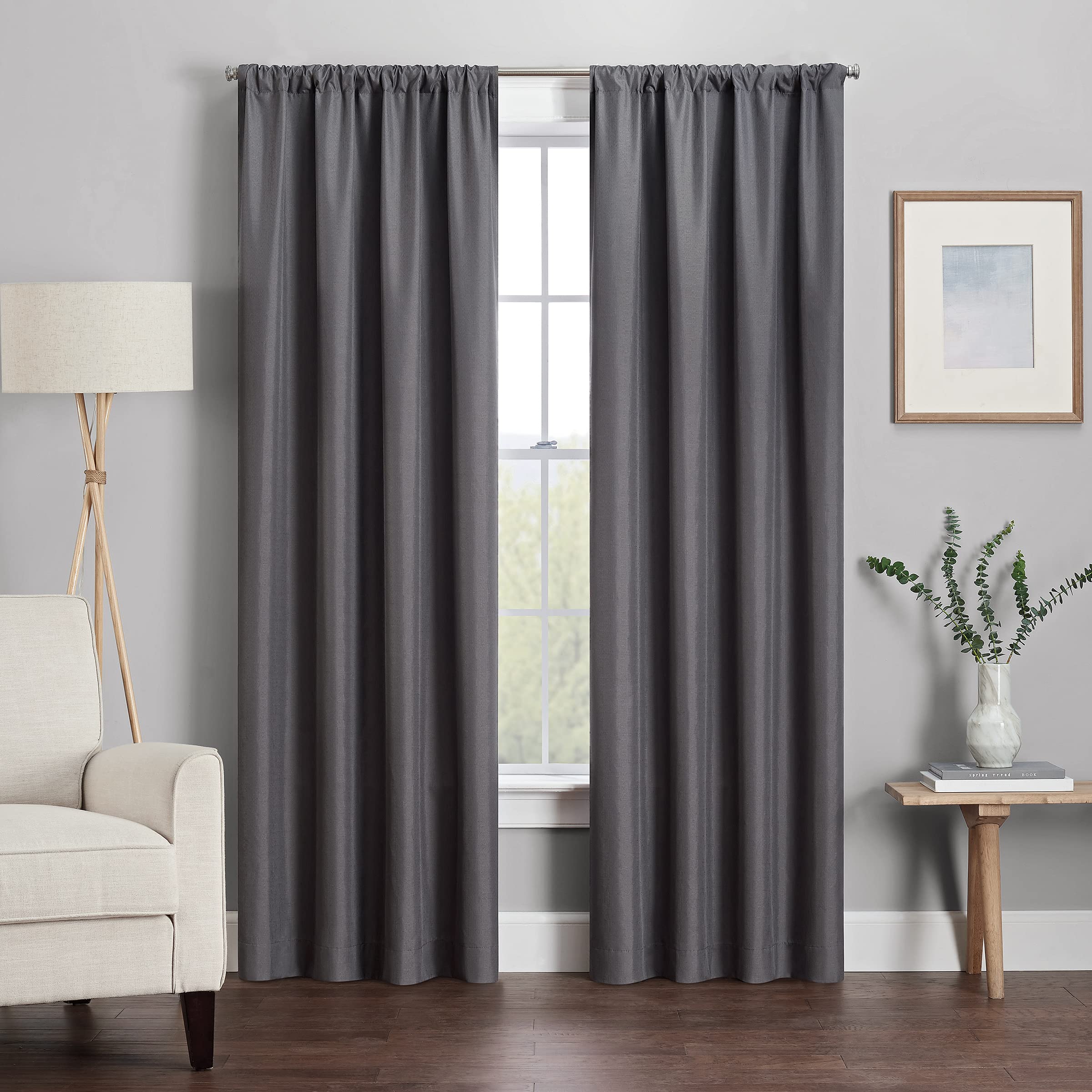 ECLIPSE Kendall Modern Blackout Thermal Rod Pocket Window Curtain for Bedroom or Living Room (1 Panel), 42" x 54", Charcoal