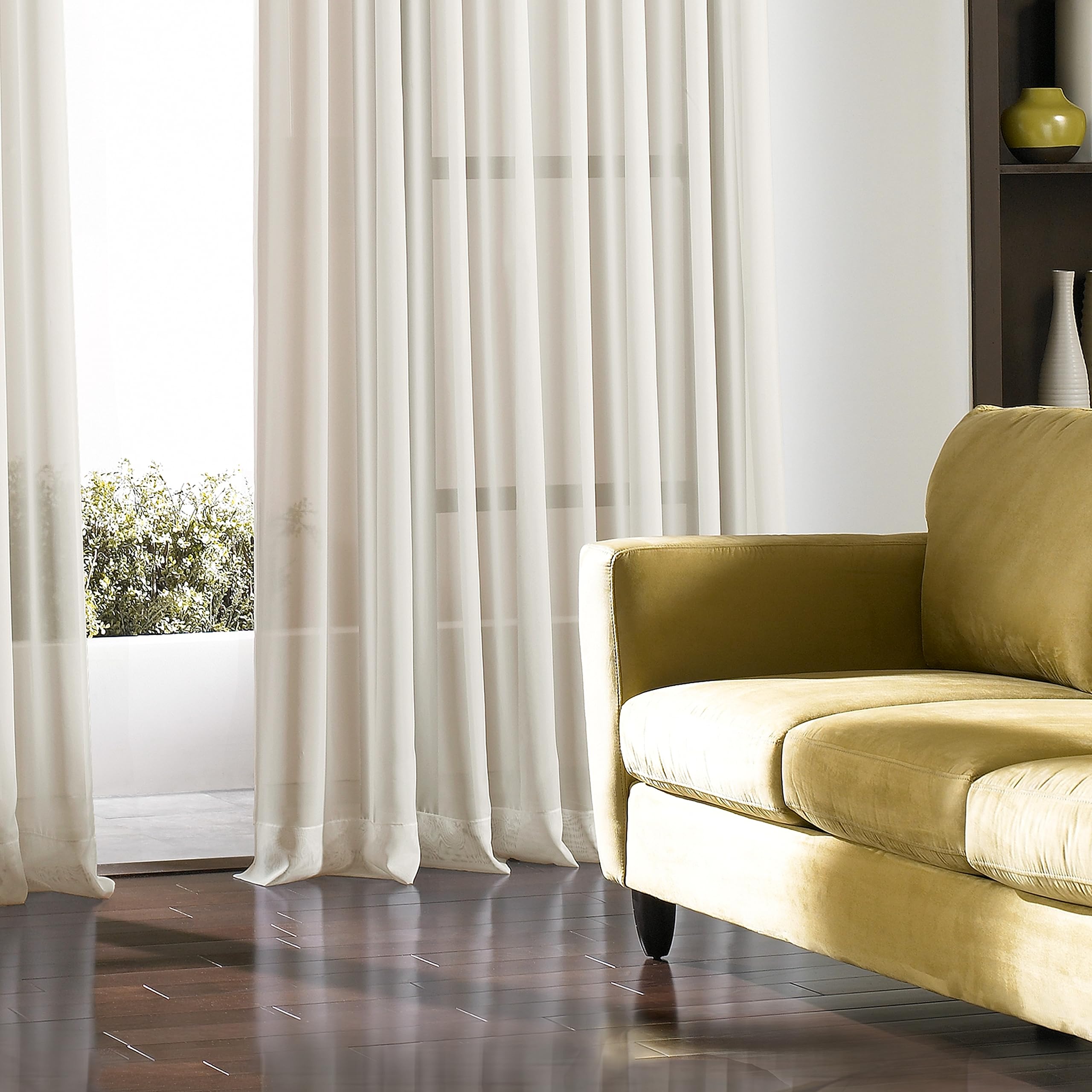 Curtainworks Soho Voile Sheer Grommet Curtain Panel, 59 by 132", Oyster