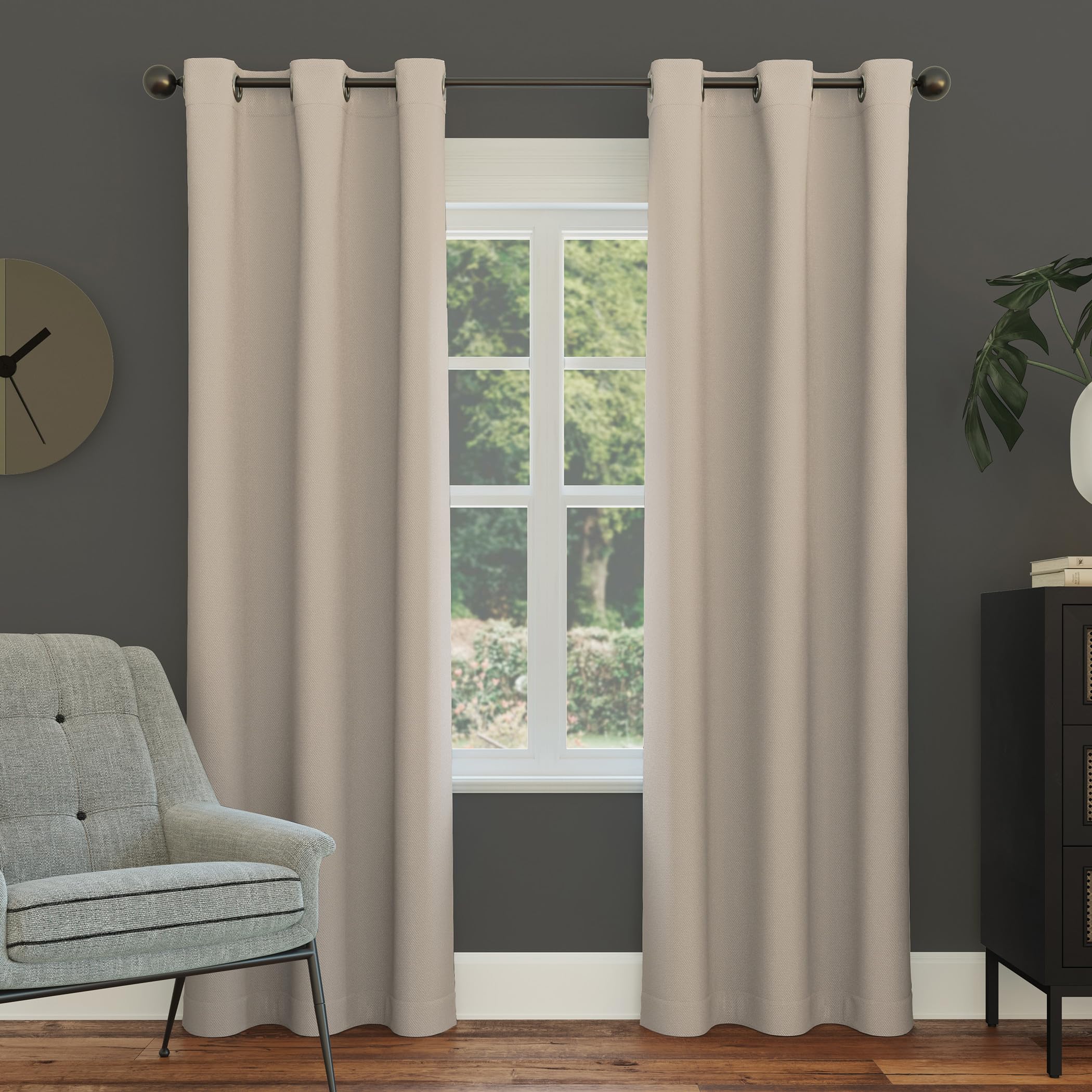 Sun Zero Easton Energy Saving Blackout Grommet Curtain Panel, 40" x 95", Stone