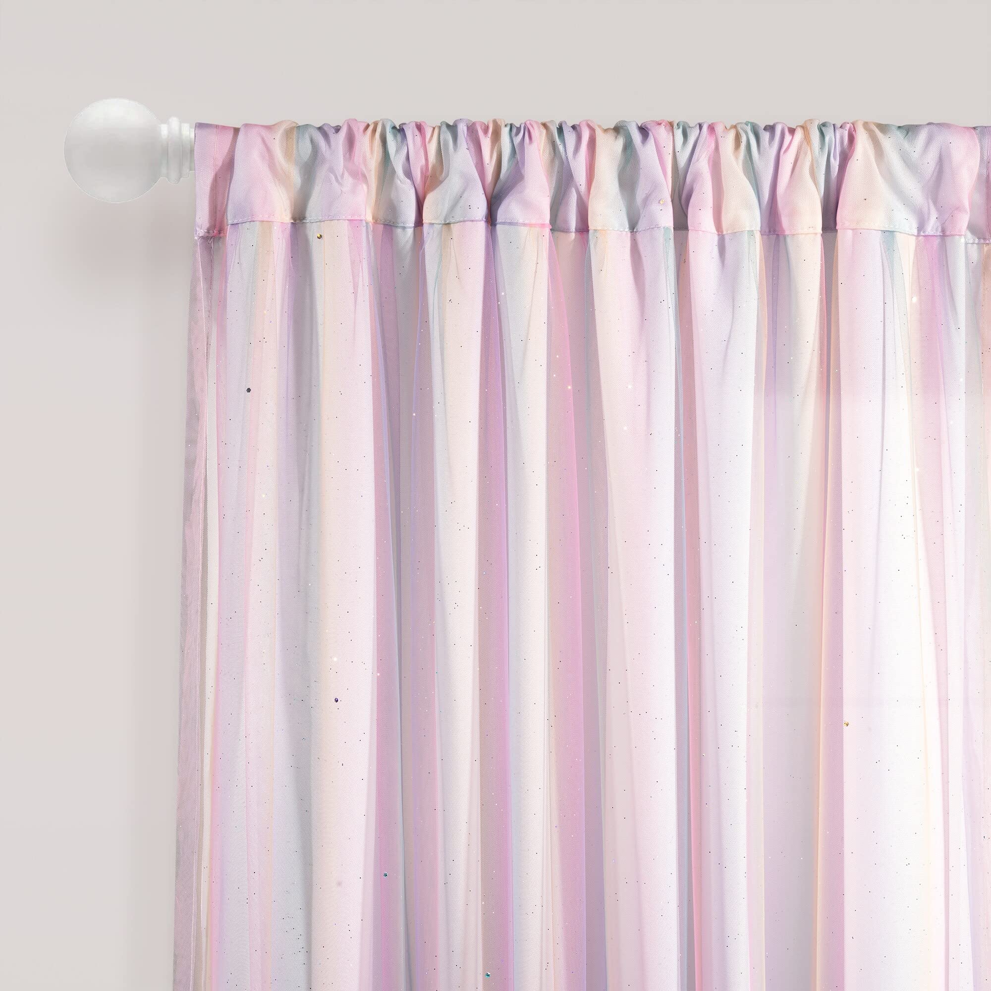 Lush Decor Rainbow Sheer Rod Pocket with Lining Window Curtain Panel (Single Panel), 84" L x 38" W, Rainbow