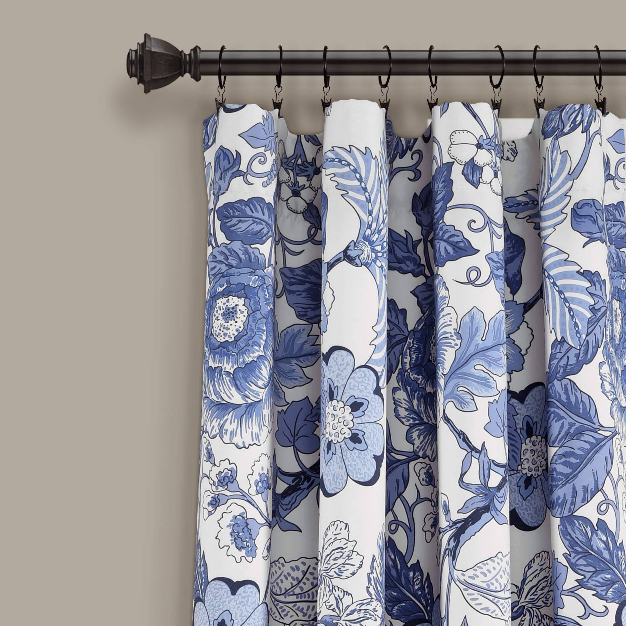Lush Decor Navy White Sydney Curtains | Floral Garden Room Darkening Window Set for Living, Dining, Bedroom Long x 52” Wide, 84" L Panel Pair