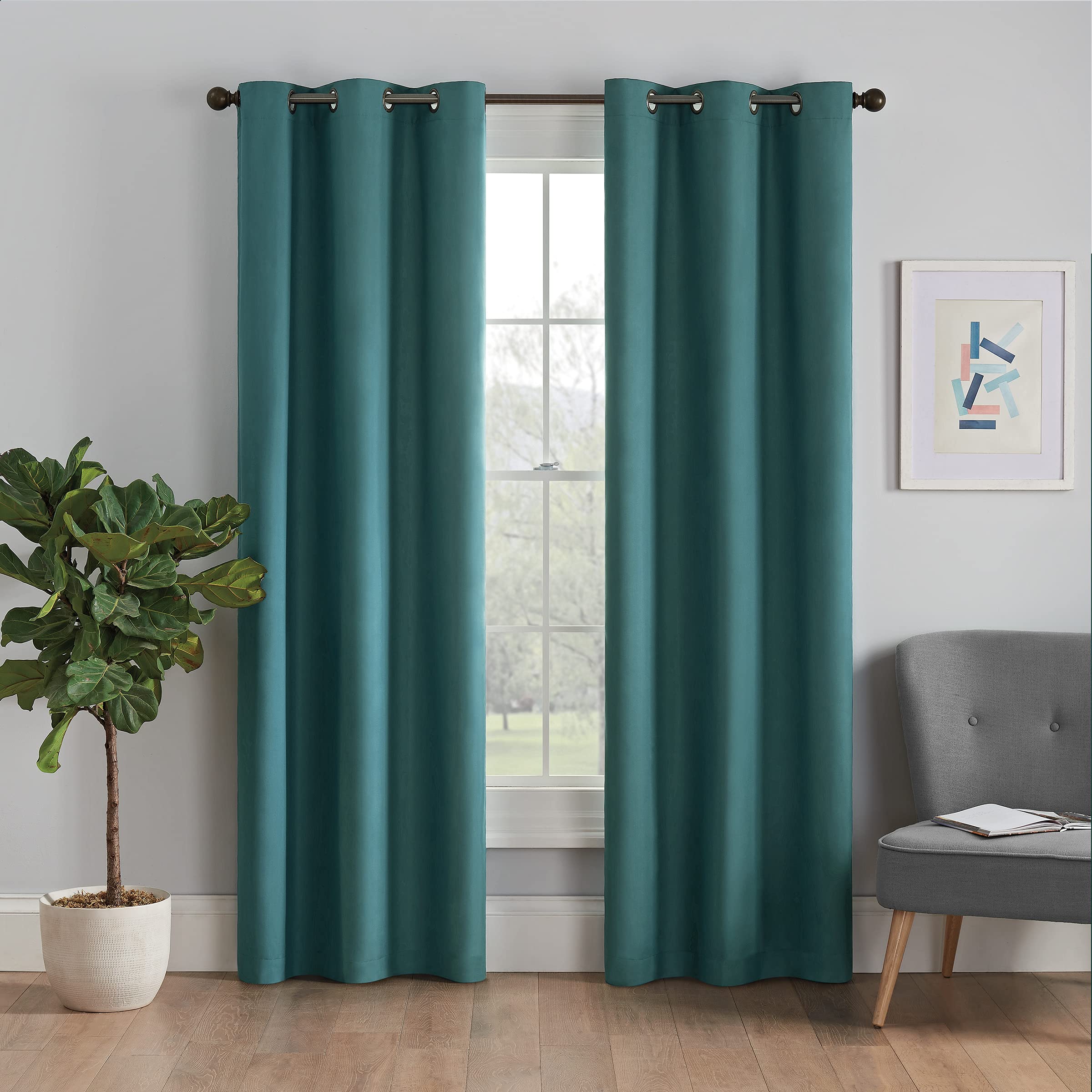 ECLIPSE Microfiber Total Privacy Blackout Thermal Grommet Window Curtain for Bedroom (1 Panel), 42" x 63", Peacock