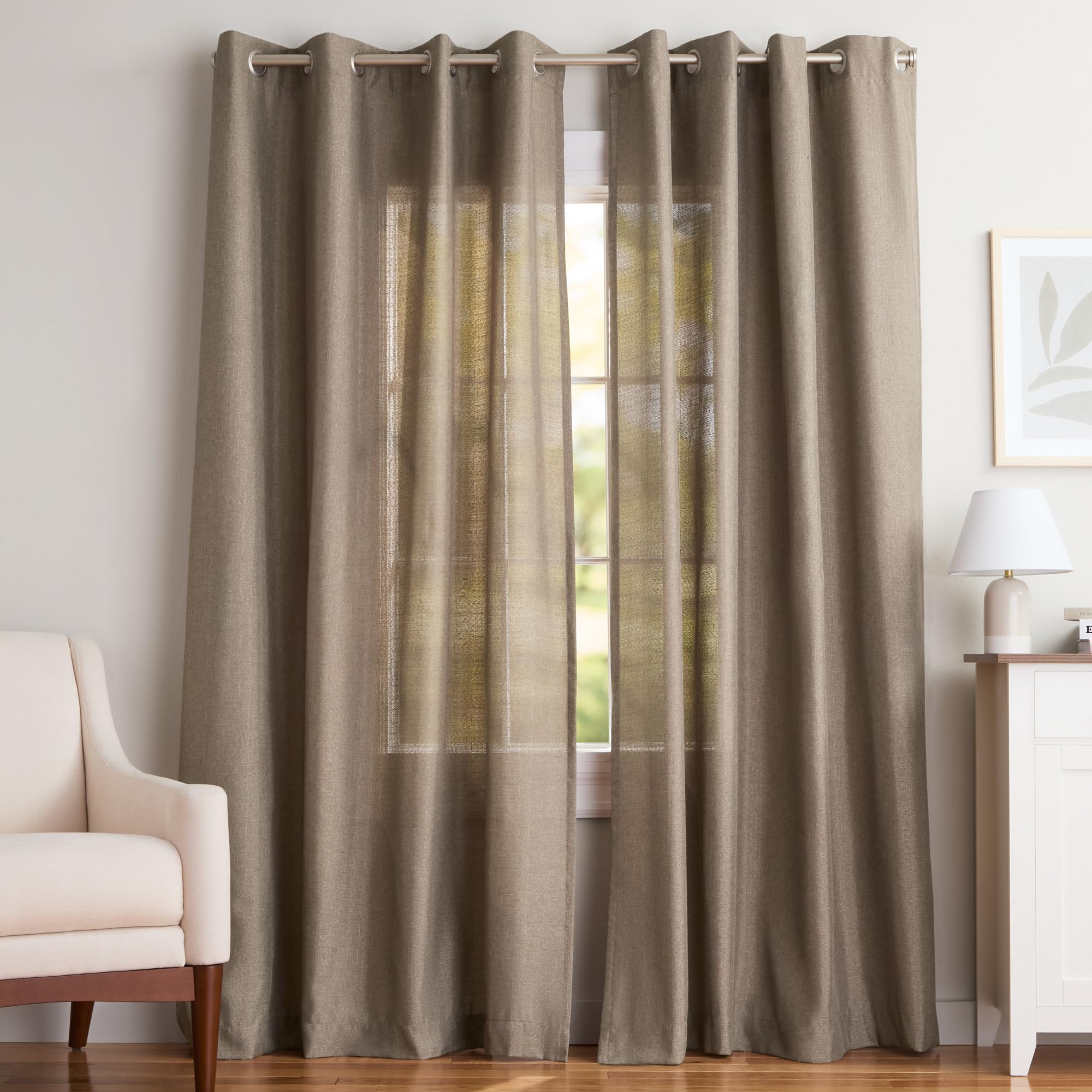 Exclusive Home Loha Linen Grommet Top Curtain Panel Pair, 54"x84", Cafe