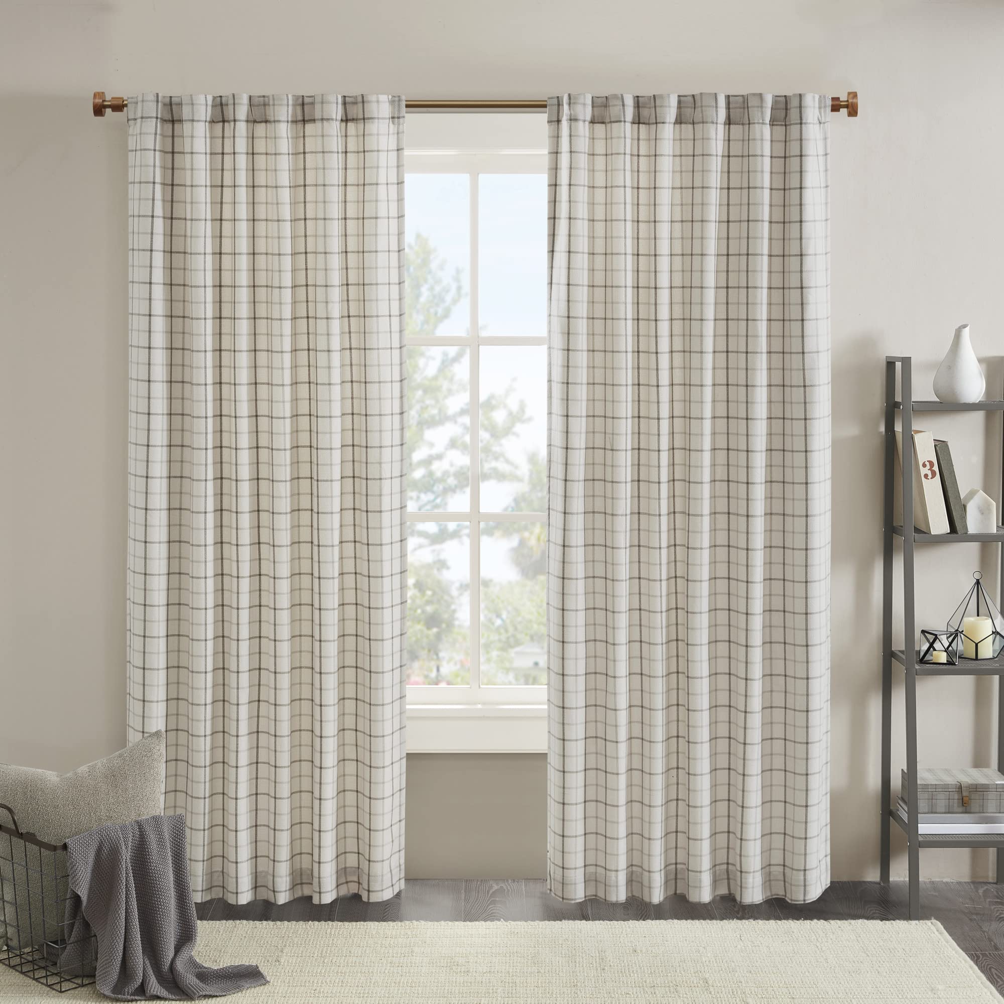Madison Park Anaheim Cabin Plaid Curtain Window, Thermal Insulated Fleece Lining, Living Room Decor Light Blocking Drape for Bedroom, 1-Single Panel Pack, 50" x 95", Rod Pocket, Natural