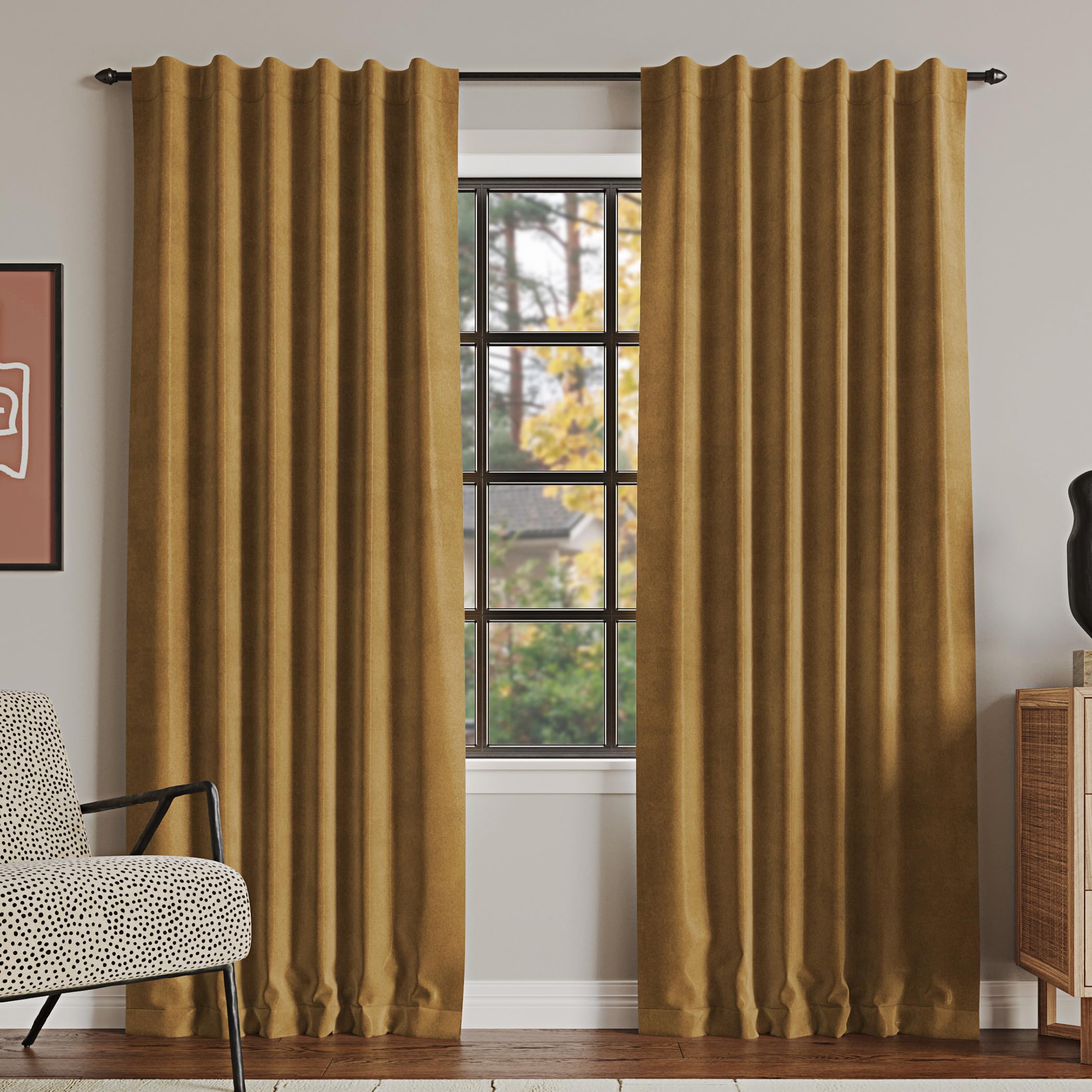 Sun Zero Hampshire Velvet Noise Reducing Thermal Extreme 100% Total Blackout Back Tab/Rod Pocket Curtain Panel, Gold, 50" W x 84" L (1 Panel)