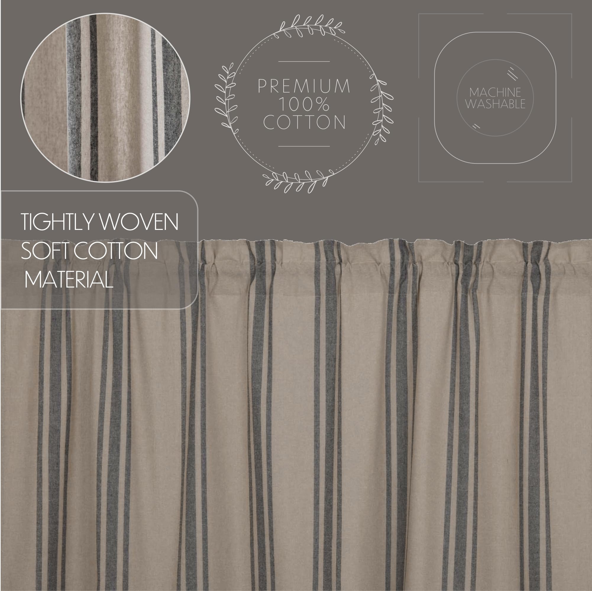 VHC Brands Grain Sack Charcoal Black Stripe Farmhouse Kitchen Curtain Valance 16x60