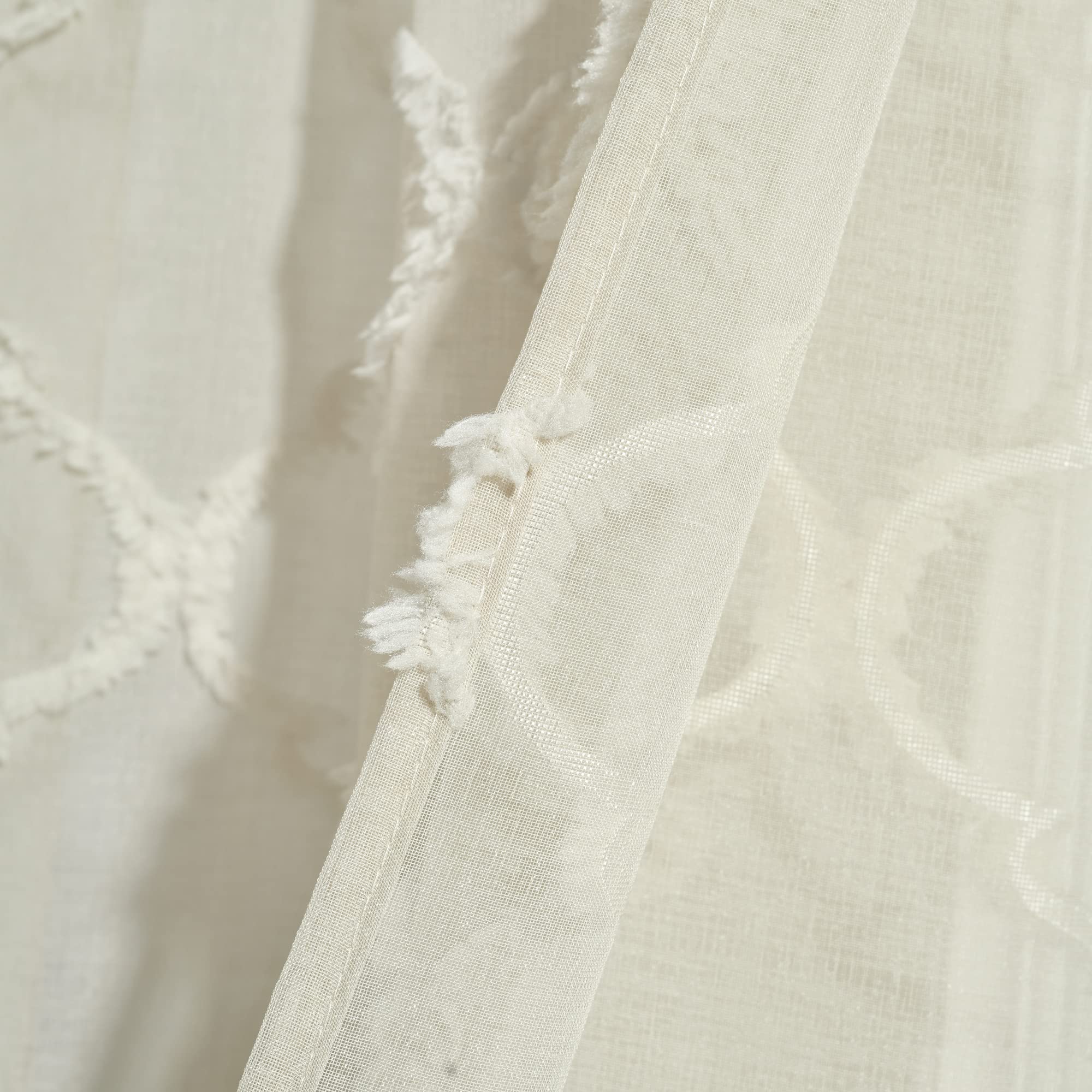 Lush Decor Avon Trellis Grommet Sheer Window Curtain Panels Pair 38" W x 84" L Neutral - Sheer Curtains for Living Room - Farmhouse Bedroom Curtains