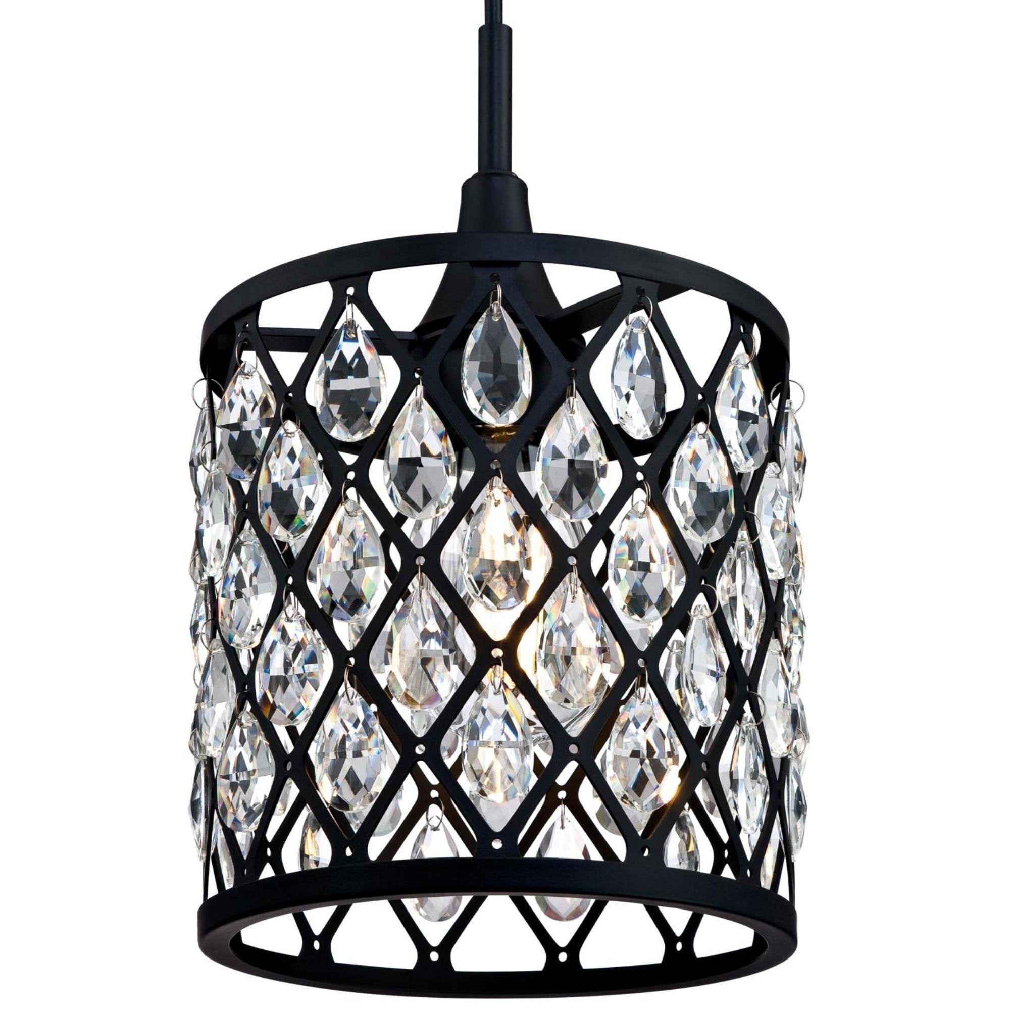 Westinghouse 6362700 Waltz One-Light Mini, Matte Black Finish Mesh with Crystals Indoor Pendant, 1 Seeded Glass, Red - Like New