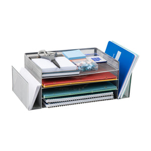 Mind Reader Desktop Organizer, File Storage, Paper Tray, Workspace, Office, Metal Mesh, 16.75"L x 9.15"W x 6"H, Silver