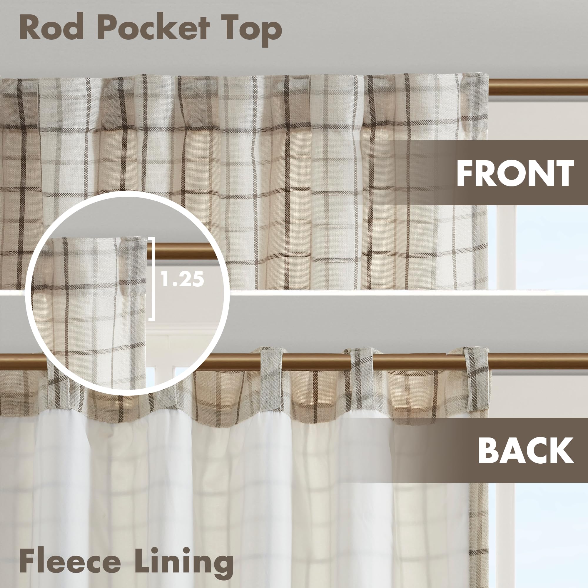 Madison Park Anaheim Cabin Plaid Curtain Window, Thermal Insulated Fleece Lining, Living Room Decor Room Darkening Drape for Bedroom, 1-Single Panel Pack, 50" x 84", Rod Pocket, Natural