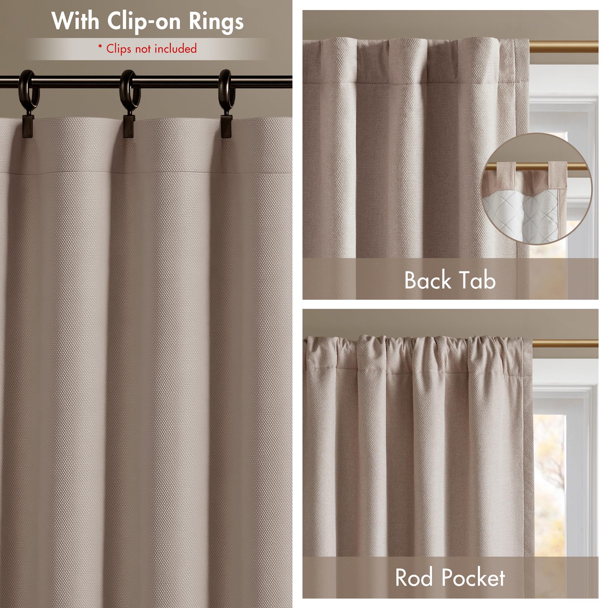 Madison Park Karien 100% Blackout Curtains 52x84 – Linen, 2-Layer Noise Blocking & Energy Smart Thermal Window Panel Pair with Rod Pocket/Back Tab