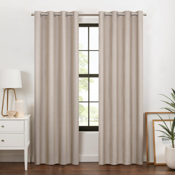Eclipse Blackout Curtains, Larissa Solid Grommet Curtains, 84 in Long x 50 in Wide, Textured 100% Blackout Curtains, Thermal Insulated Curtains for Living Room or Bedroom, 1 Window Curtain, Linen
