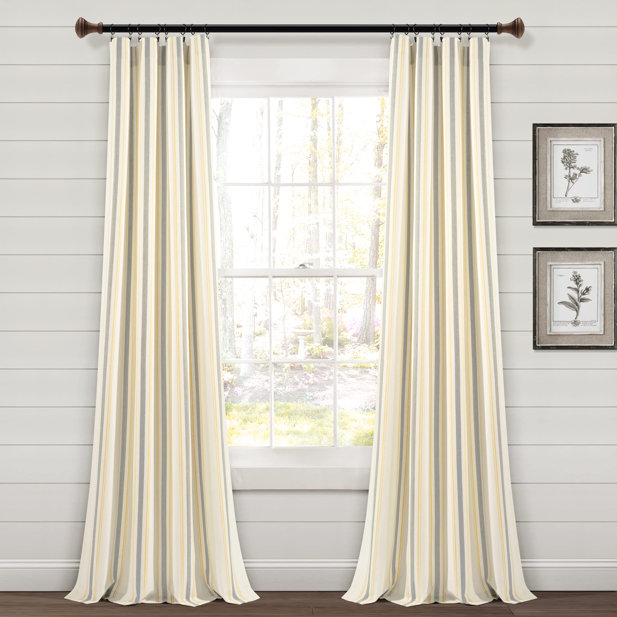 Lush Decor Farmhouse Stripe Yarn Dyed Eco-Friendly Recycled Cotton Window Curtain Panel Pair, 42" W x 95" L, Yellow & Gray - Classic Modern Rustic Charm - Eco Friendly Cotton Fabric
