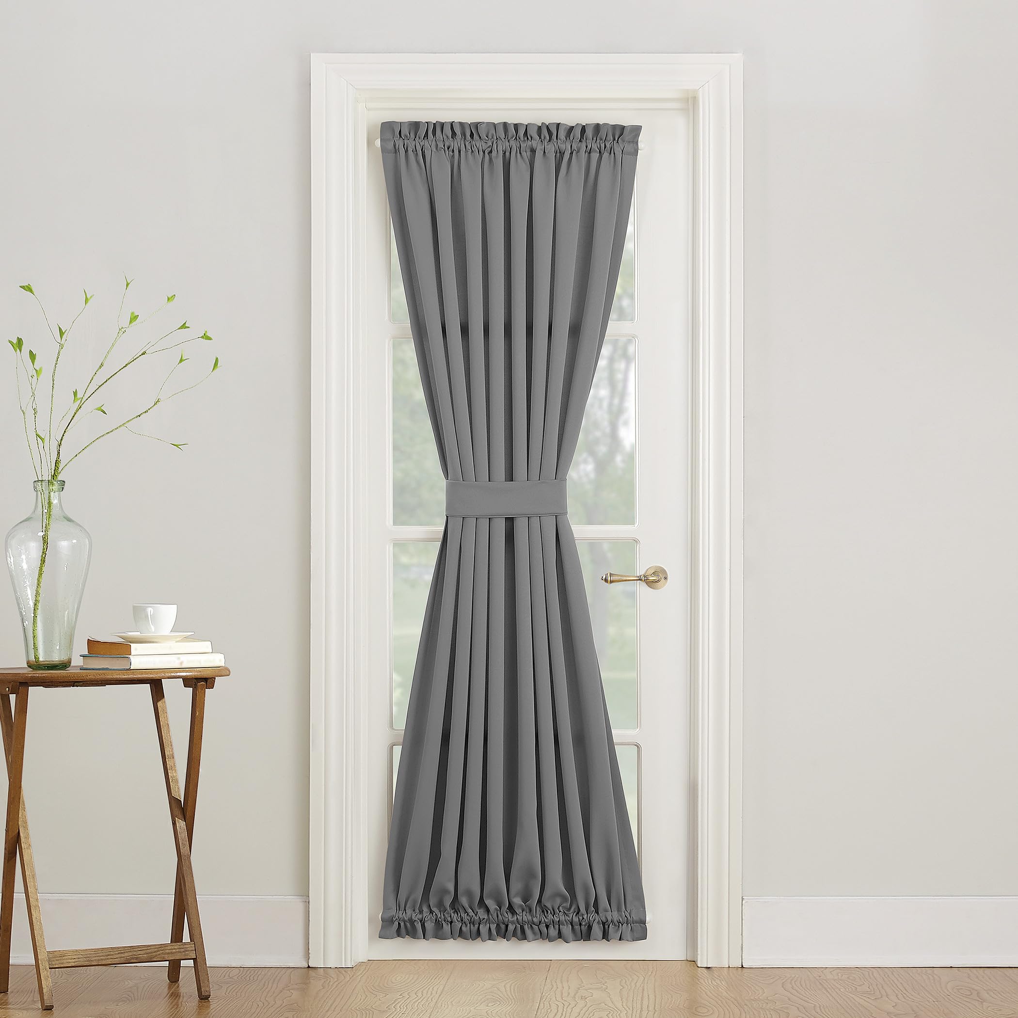 Sun Zero Barrow Energy Efficient Rod Pocket Door Curtain Panel, 54" x 72", Gray