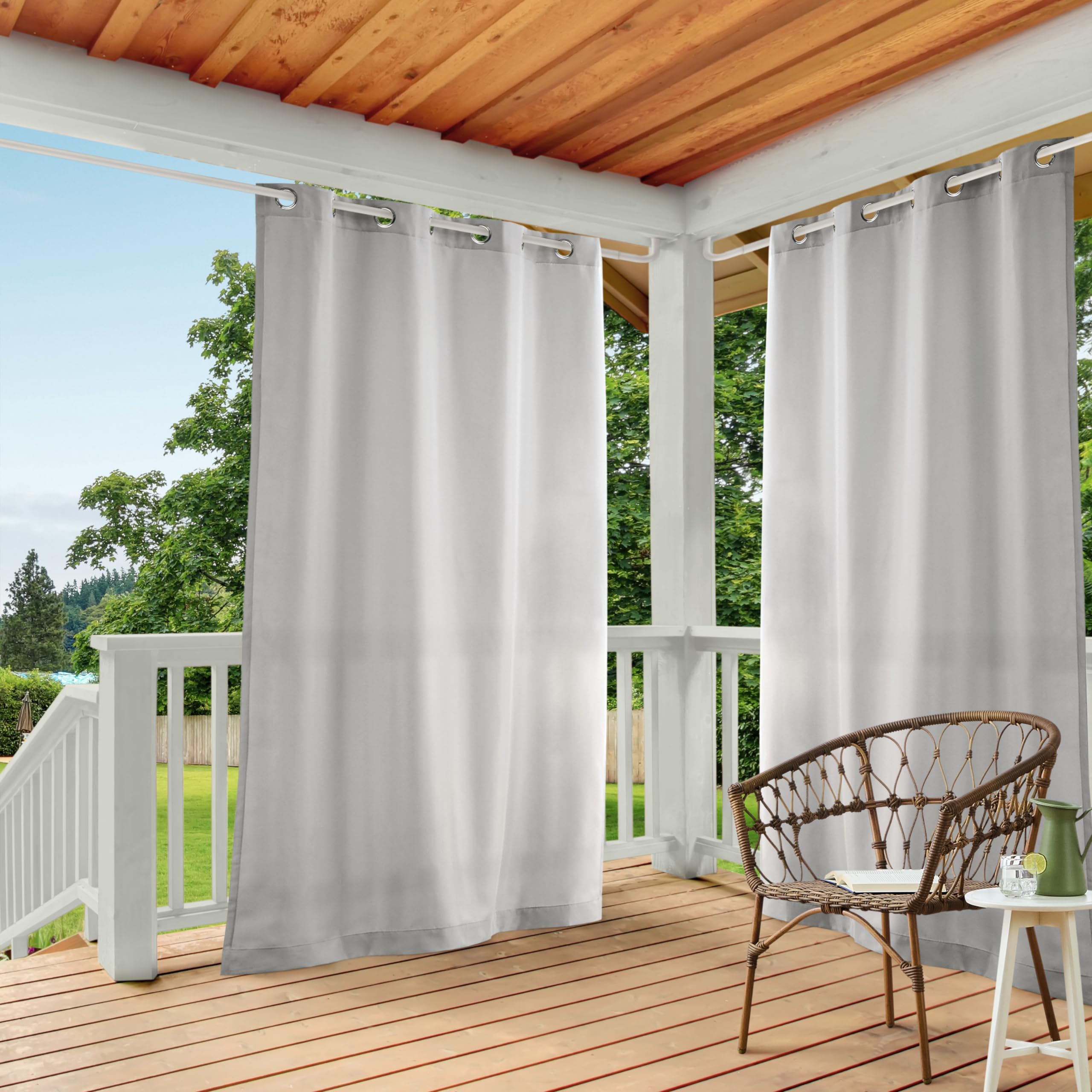 TOWN & COUNTRY BASICS Cabana Solid Heavyweight Indoor Outdoor Curtains, Light Filtering Opacity with Grommet Top, Water Repellent, 2-Pack Set, 54"x96", Cloud Grey