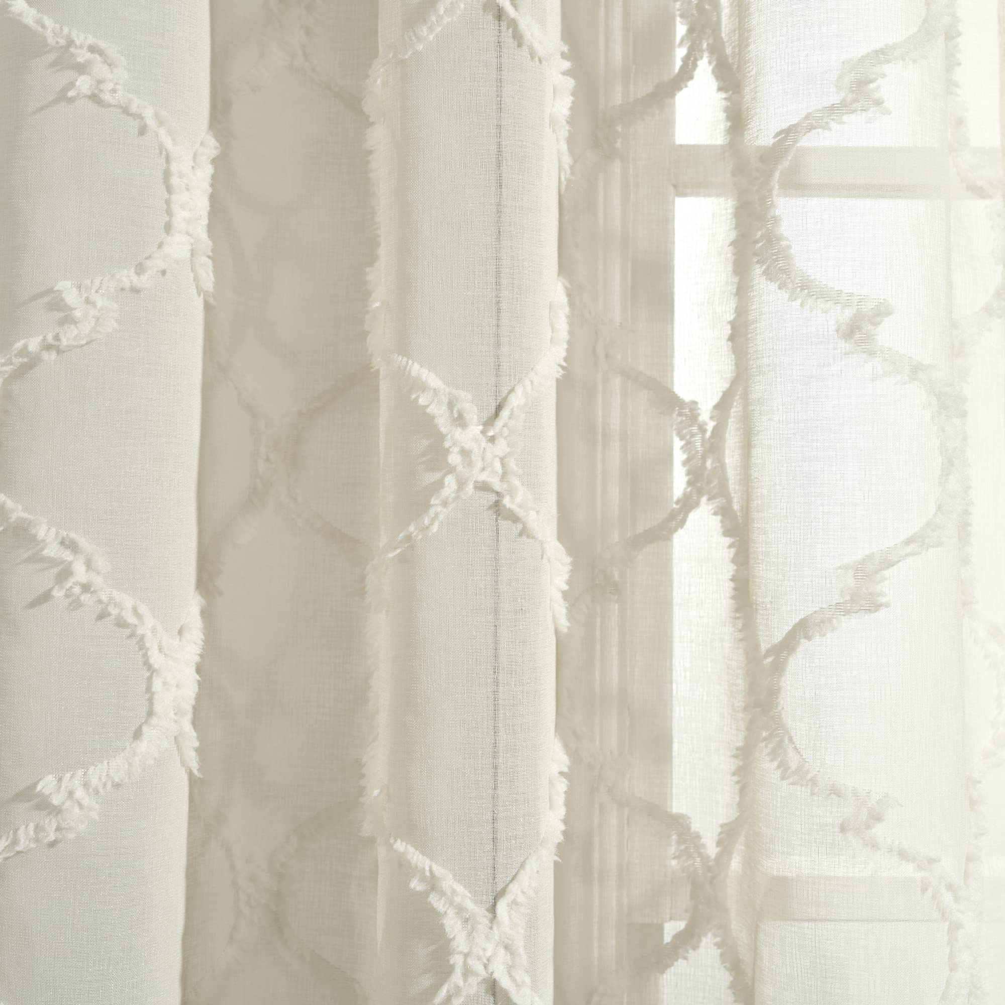 Lush Decor Avon Trellis Grommet Sheer Window Curtain Panels Pair 38" W x 84" L Neutral - Sheer Curtains for Living Room - Farmhouse Bedroom Curtains