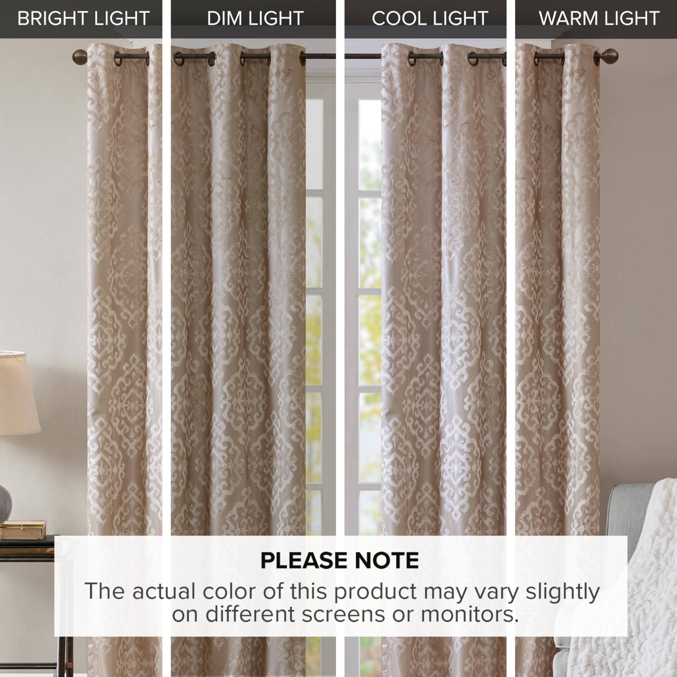 Sun Smart Amelia Jacquard Paisley Total Blackout Curtain for Bedroom, Luxury Single Window Panel Living Room Family-Room Kitchen, Grommet Top, 1-Panel Pack, 50"x95", Champagne