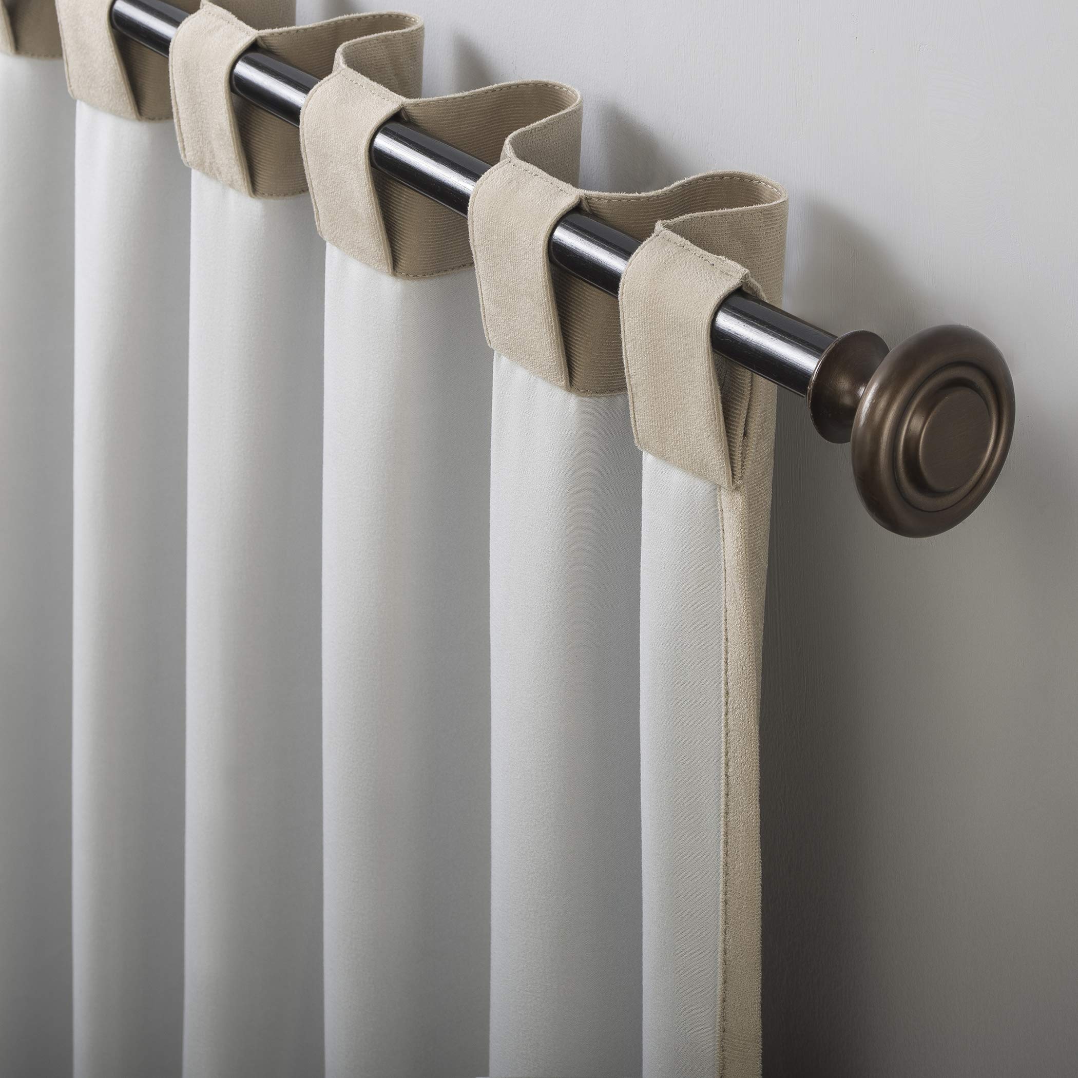 Sun Zero Hampshire Velvet Noise Reducing Thermal Extreme 100% Total Blackout Back Tab/Rod Pocket Curtain Panel, Ecru Off-White, 50"W x 96"L (1 Panel)