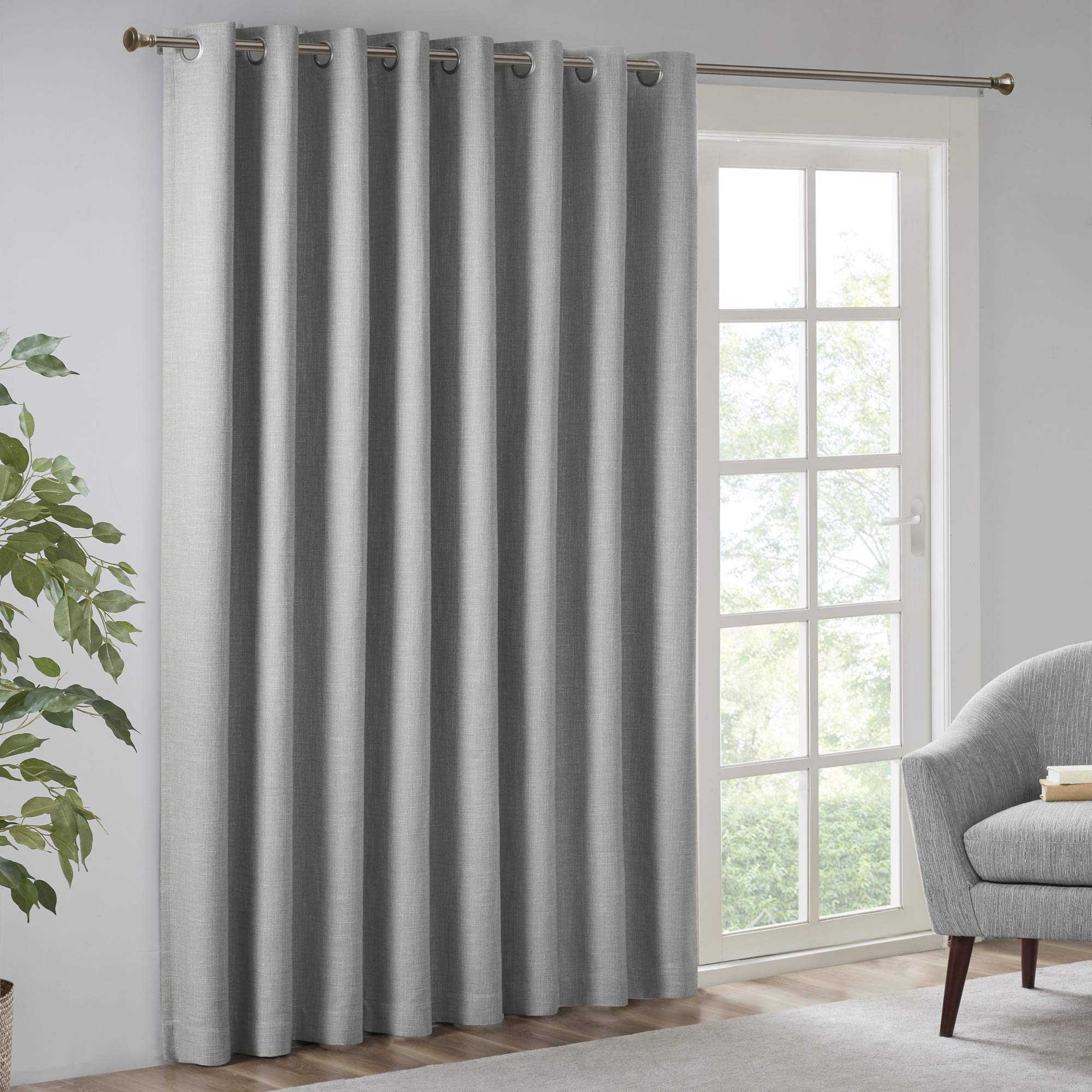 Sun Smart Maya Blackout Curtain Patio Single Window, Textured Heatherd Print, Grommet Top Living Room Décor, Thermal Insulated Light Blocking Drape for Bedroom and Apartments, 100x84, Grey