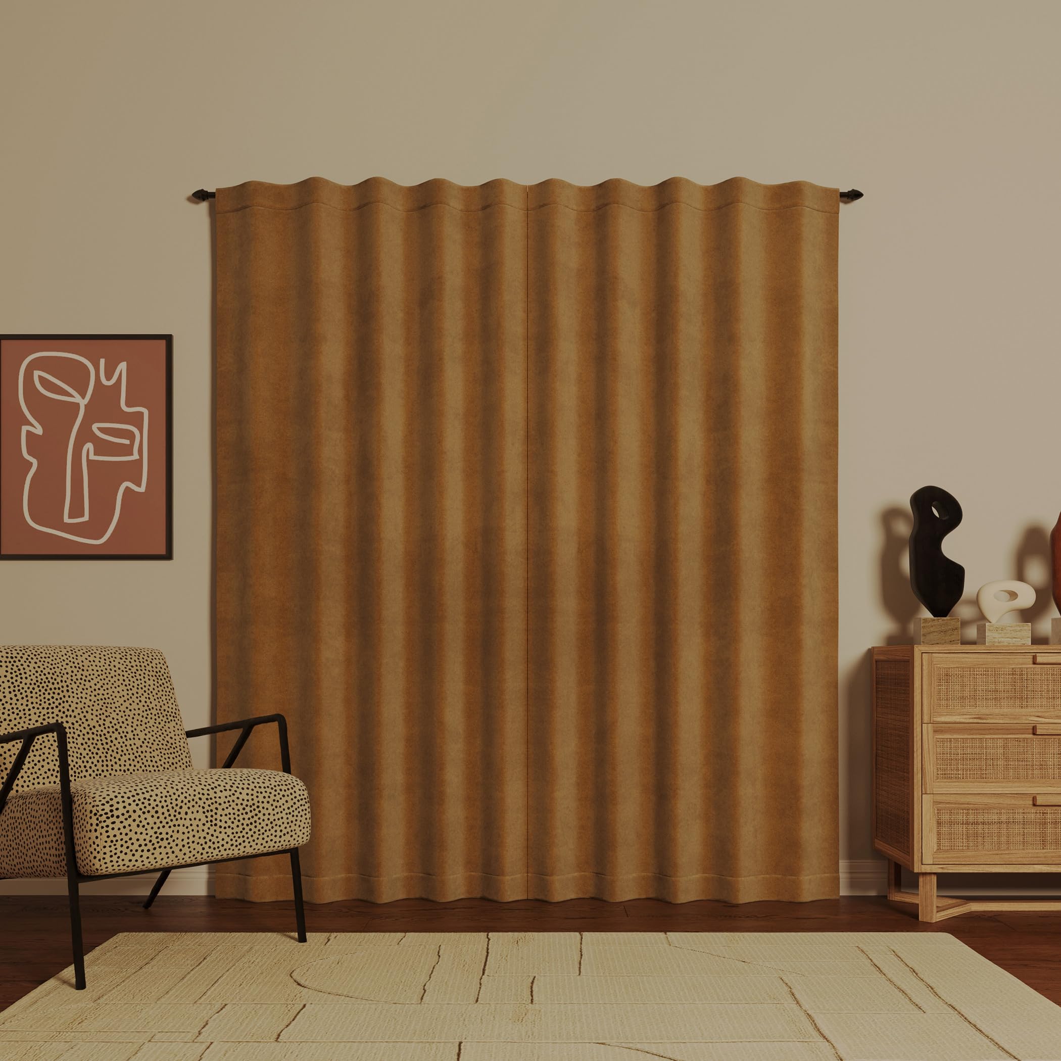 Sun Zero Hampshire Velvet Noise Reducing Thermal Extreme 100% Total Blackout Back Tab/Rod Pocket Curtain Panel, Gold, 50" W x 84" L (1 Panel)