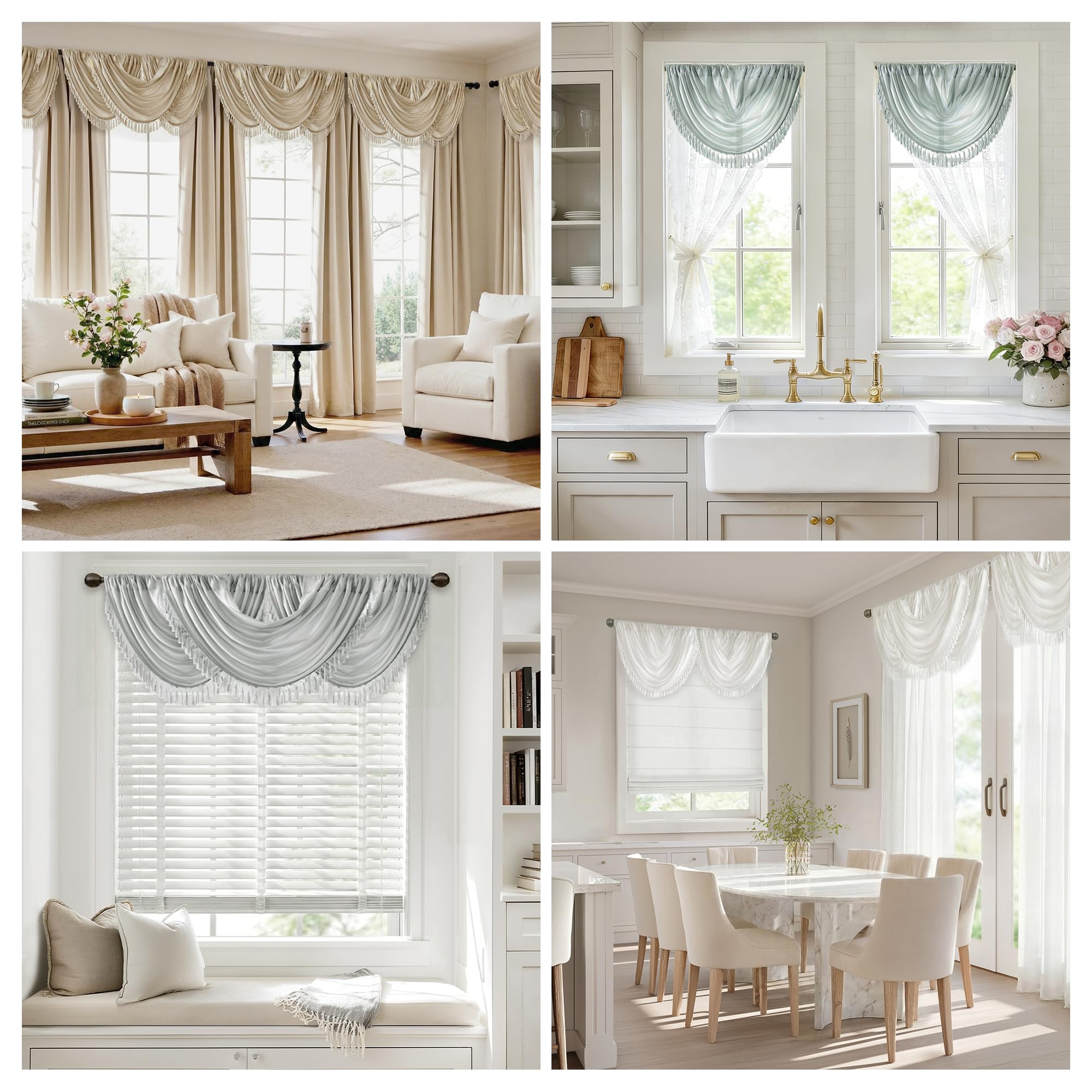 Madison Park Elena Waterfall Embellished Rod Pocket Valance , Faux Silk Valances for Window , 38X46" , Bronze