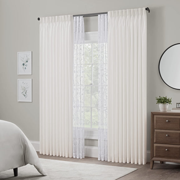 Waverly Serendipity 10 Pinch Pleat Light Filtering Rod Pocket Window Curtain for Living Room (1 Panel), 50 in x 95 in, White