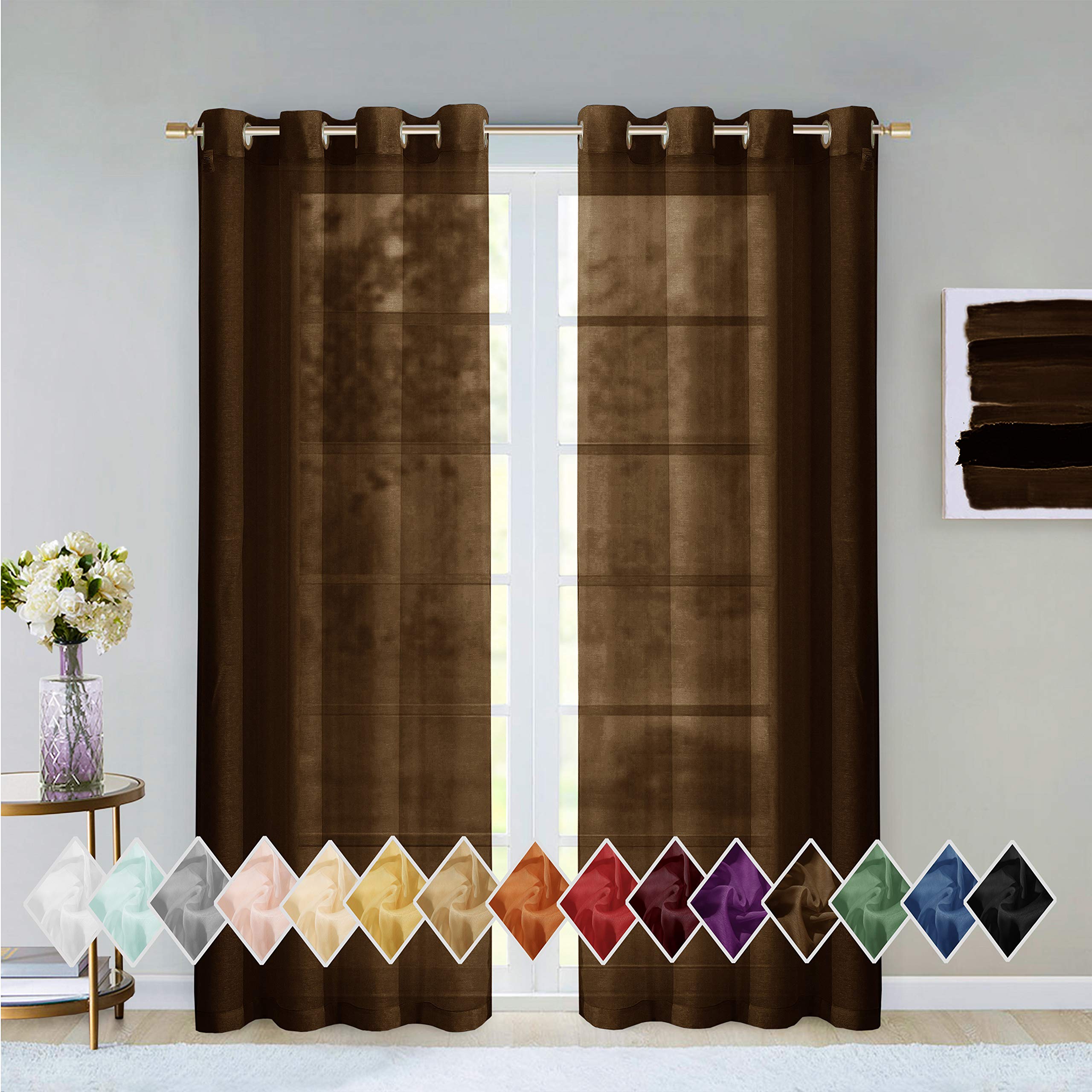 Solid Sheer Curtains Curtains for Bedroom Non Black out Curtains Room Decor Sheer Linen Curtains Bedroom Curtains Grommet Curtains 84 Inches Long Extra Wide 54 Inch Set of 2 Curtains Panels Chocolate