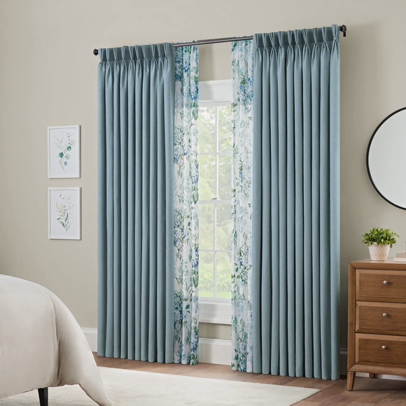 Waverly Serendipity 10 Pinch Pleat Light Filtering Rod Pocket Window Curtain for Living Room (1 Panel), 50 in x 95 in, Blue