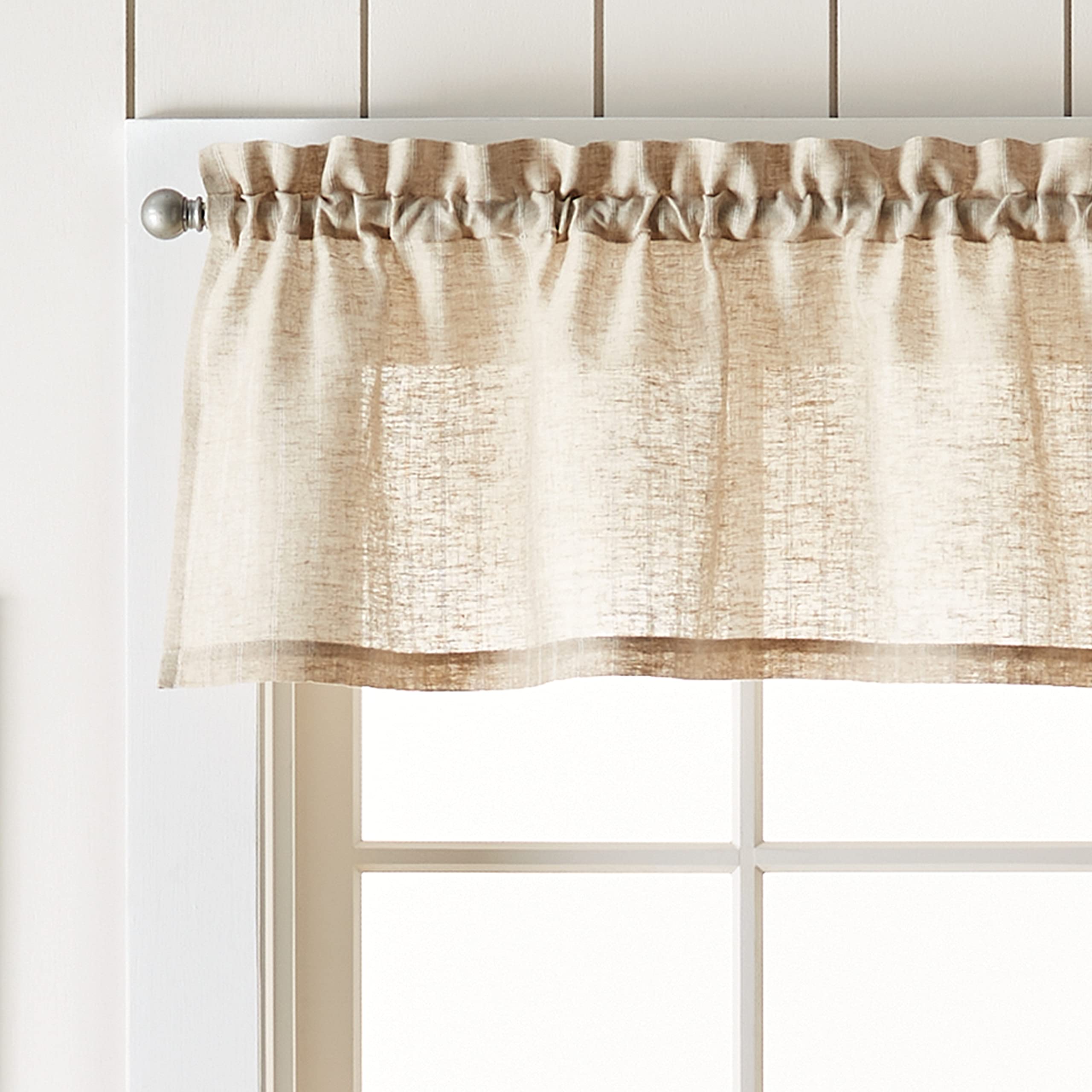 Martha Stewart Linen Stripe 3-Piece Window Curtain Valance and Tiers Set, Linen