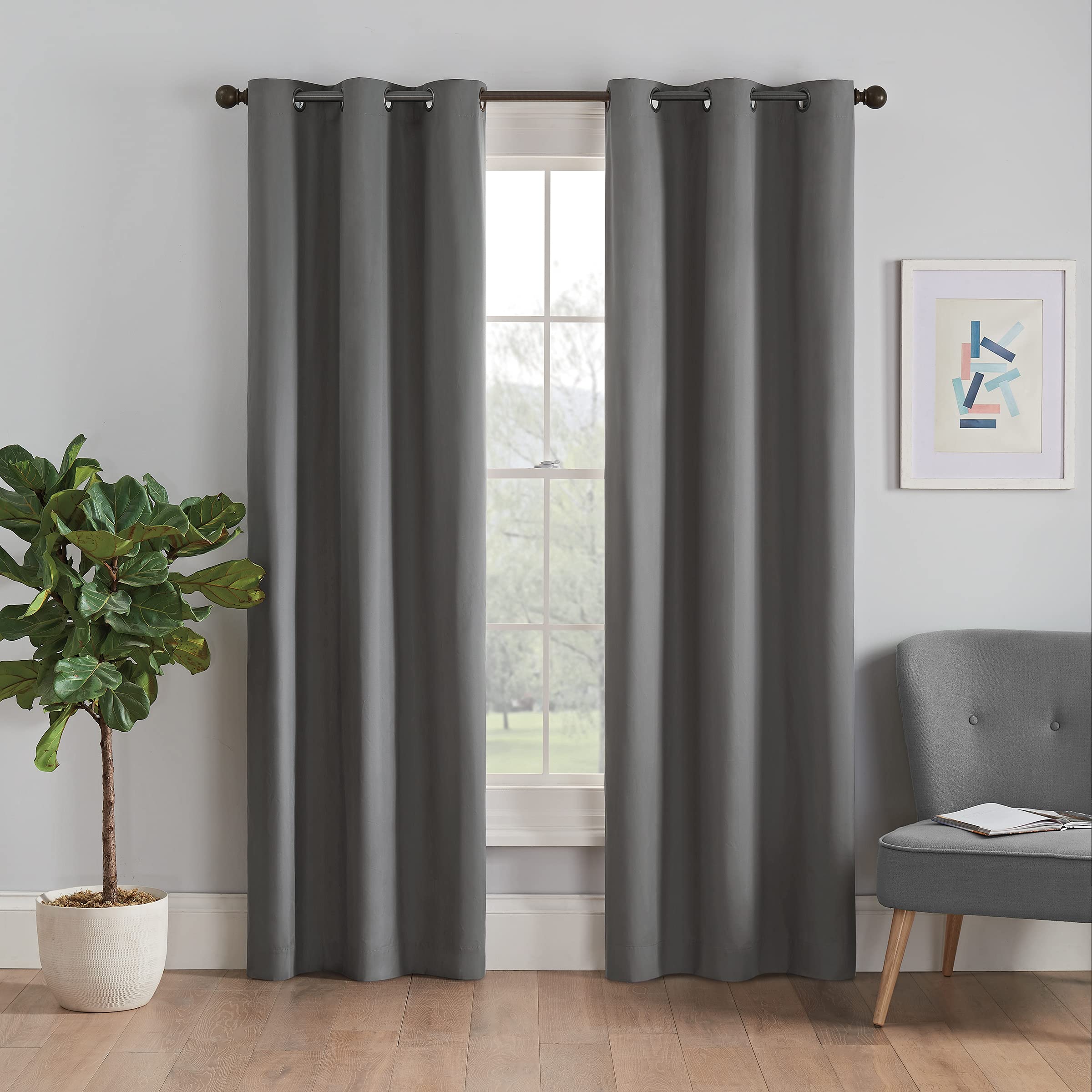 Eclipse Microfiber Total Privacy Blackout Thermal Grommet Window Curtain for Bedroom (1 Panel), 42 in x 63 in, Smoke